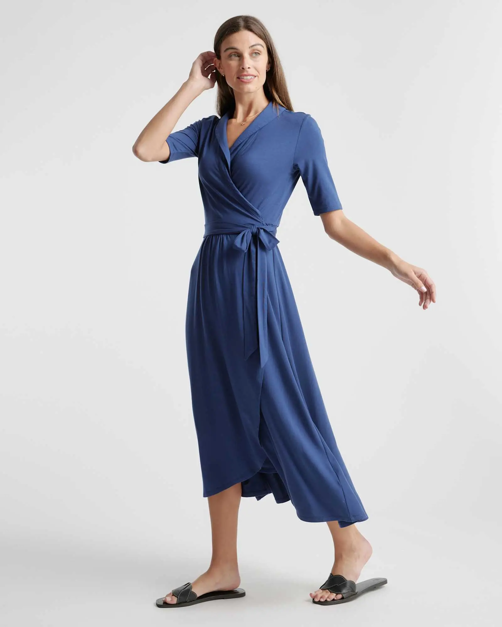 Tencel Jersey Midi Wrap Dress (Navy)