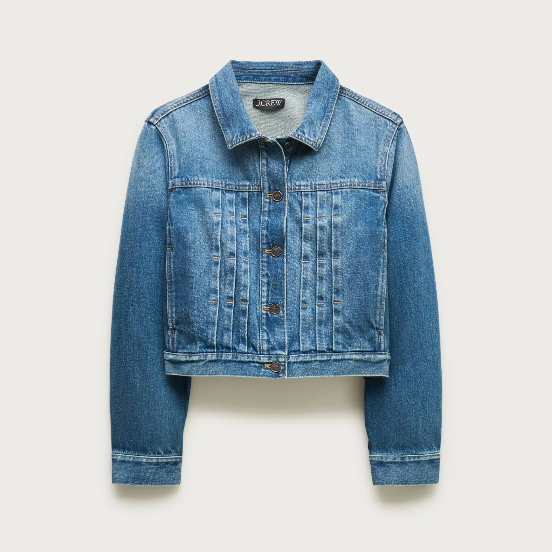 Cropped Denim Jacket with Pintucks (Holly Wash)