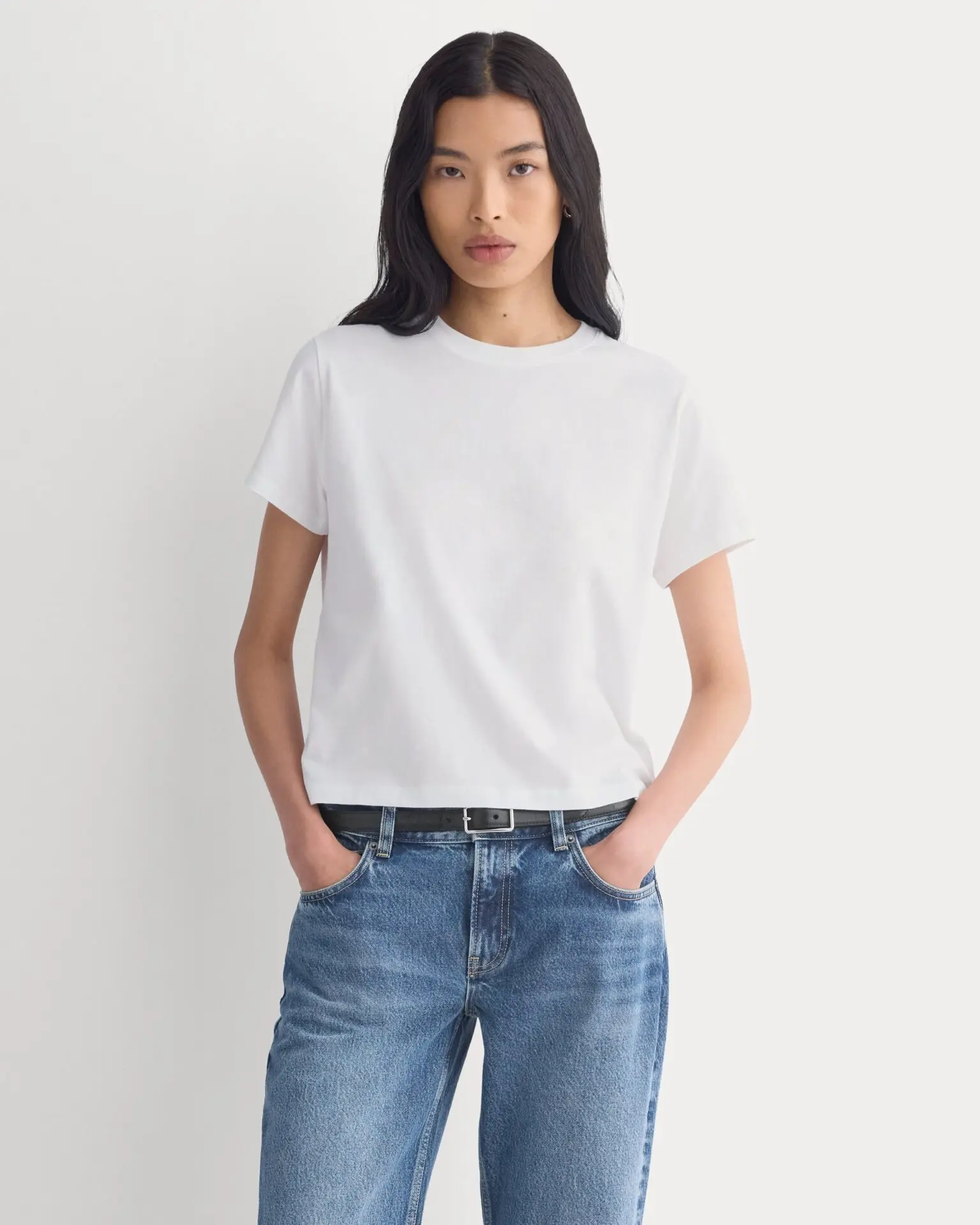 The Box-Cut Tee in Essential Cotton (White, No Pocket)