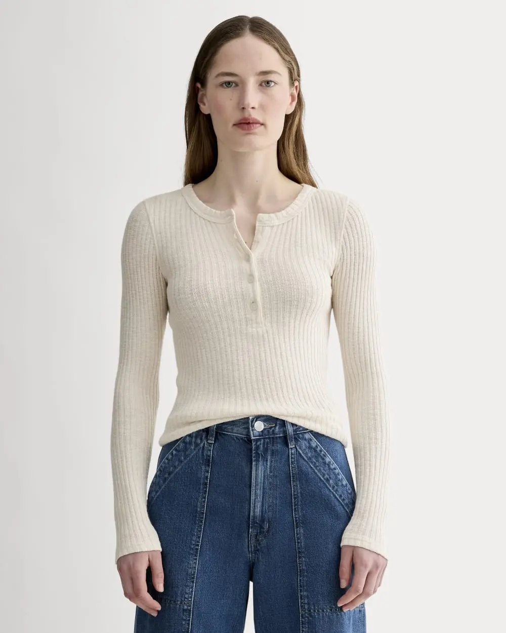 The Cozy Rib Henley Top (Bone)