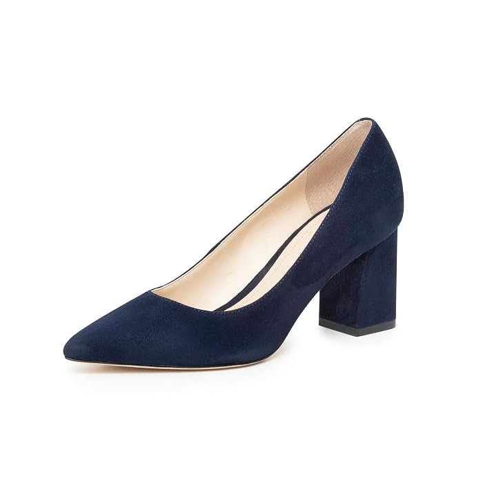 Zala Pointy Toe Block Heel Pump (Navy Suede)