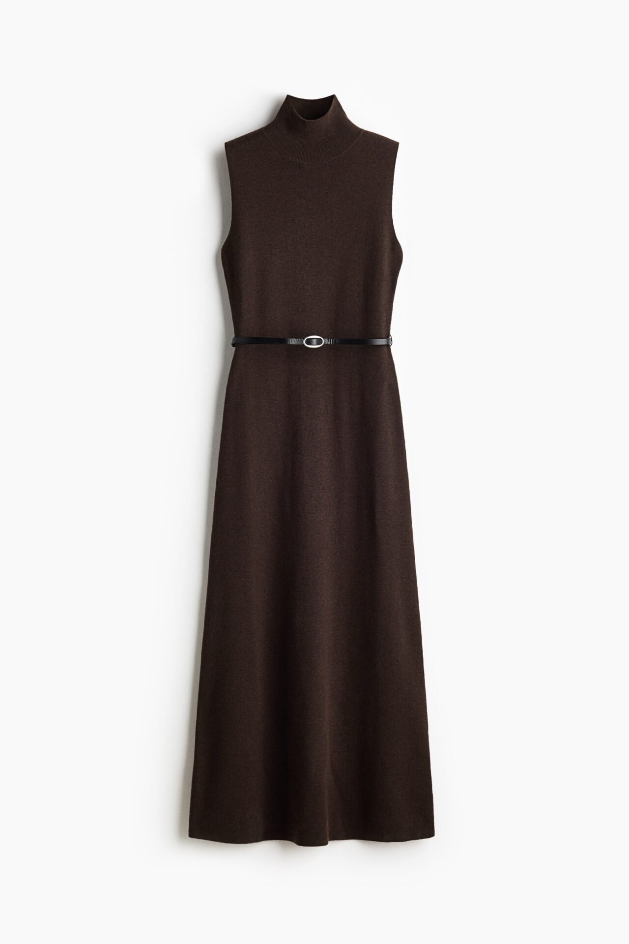 Belted Fine-Knit Dress (Dark Brown)