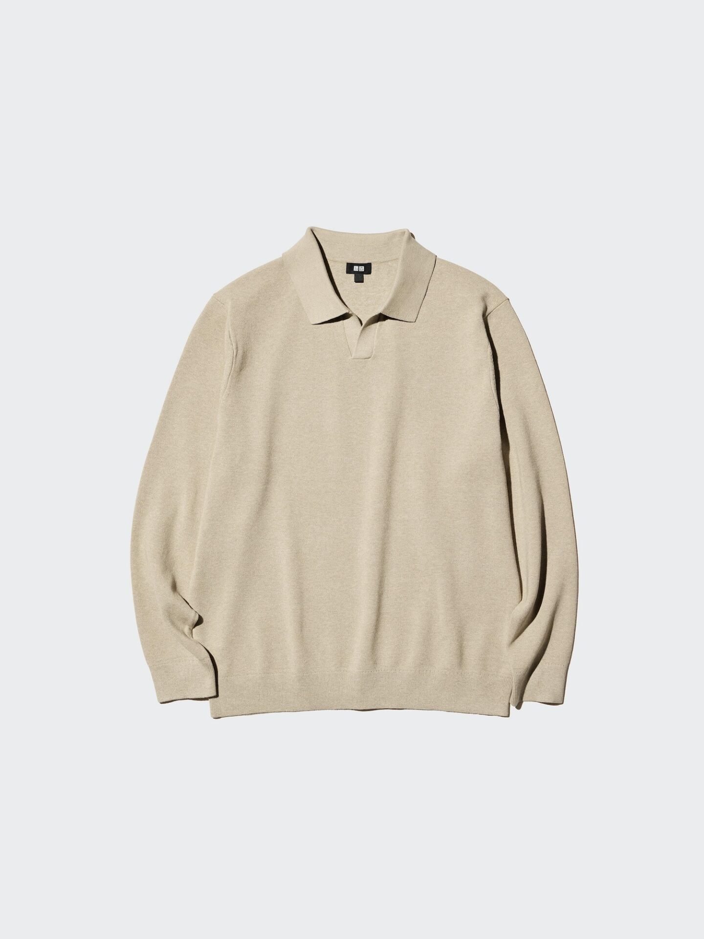 Washable Milano Ribbed Skipper Polo Sweater (Beige)