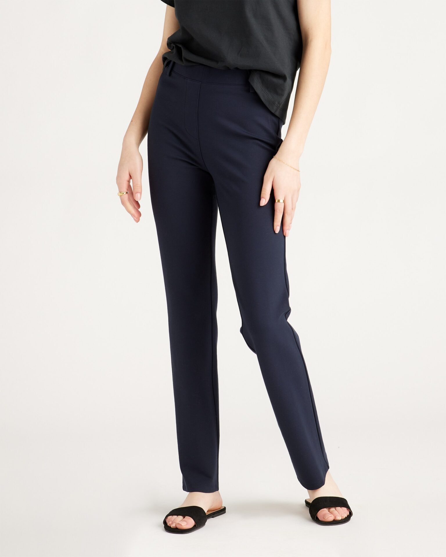 Ultra-Stretch Ponte Straight Leg Pants (Navy)