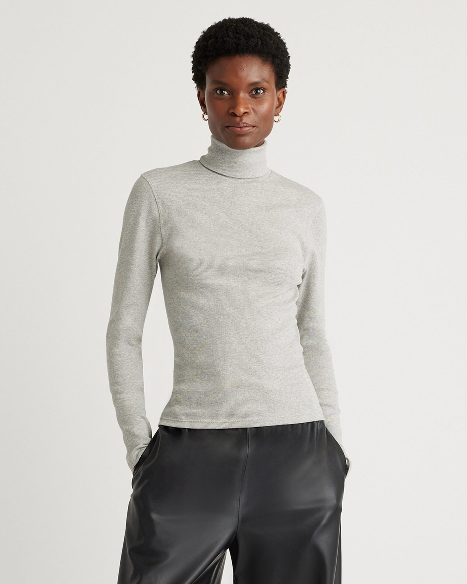 Organic Cotton Micro-Rib Turtleneck (Heather Grey)