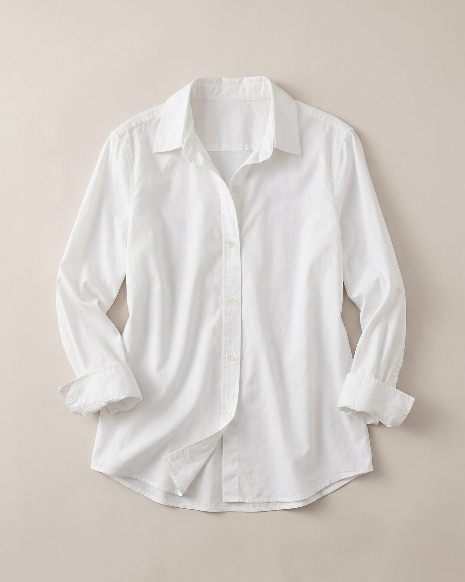 100% Organic Cotton Poplin Long Sleeve Shirt (Classic White)