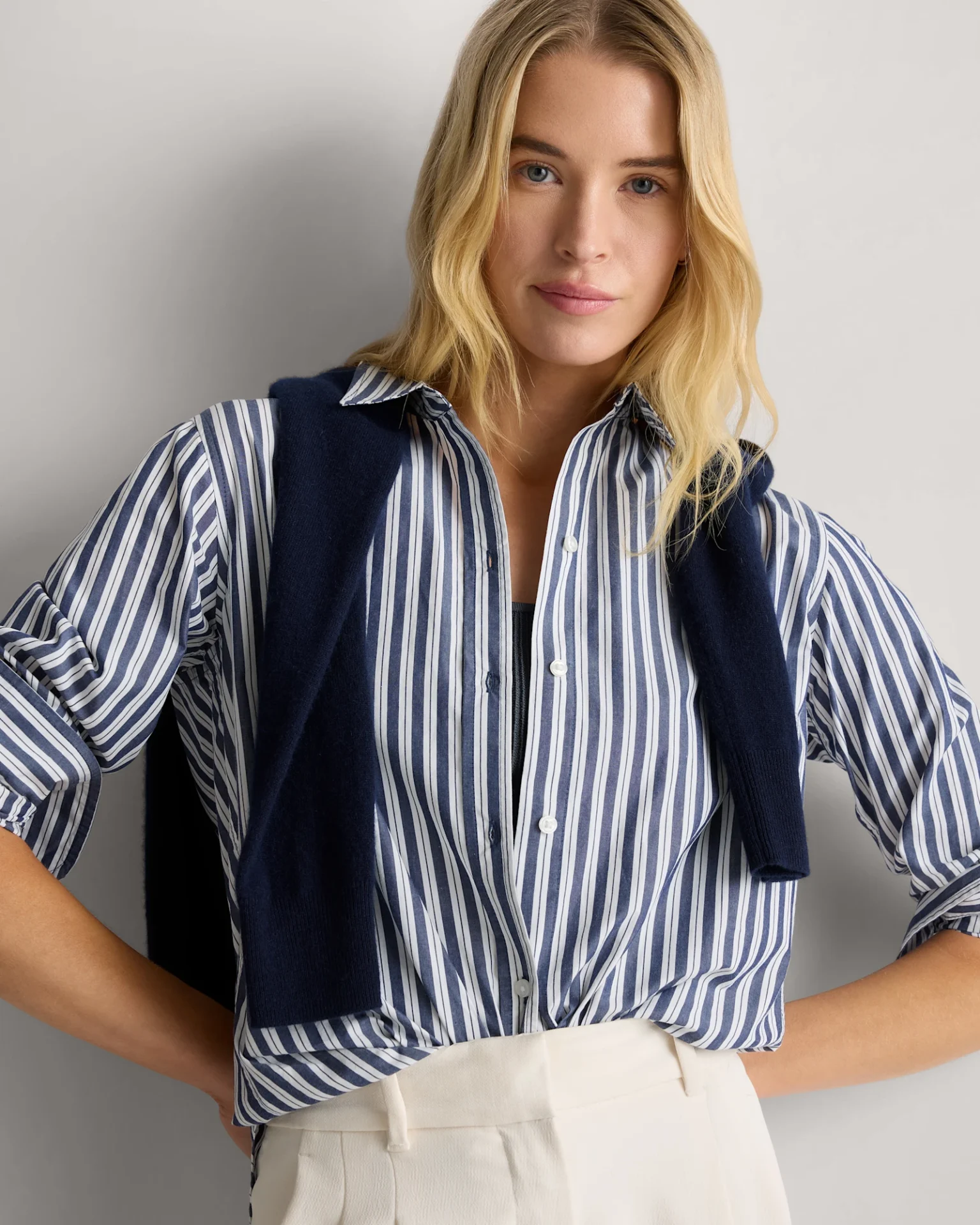 100% Organic Cotton Poplin Long Sleeve Shirt (Hudson Stripe)