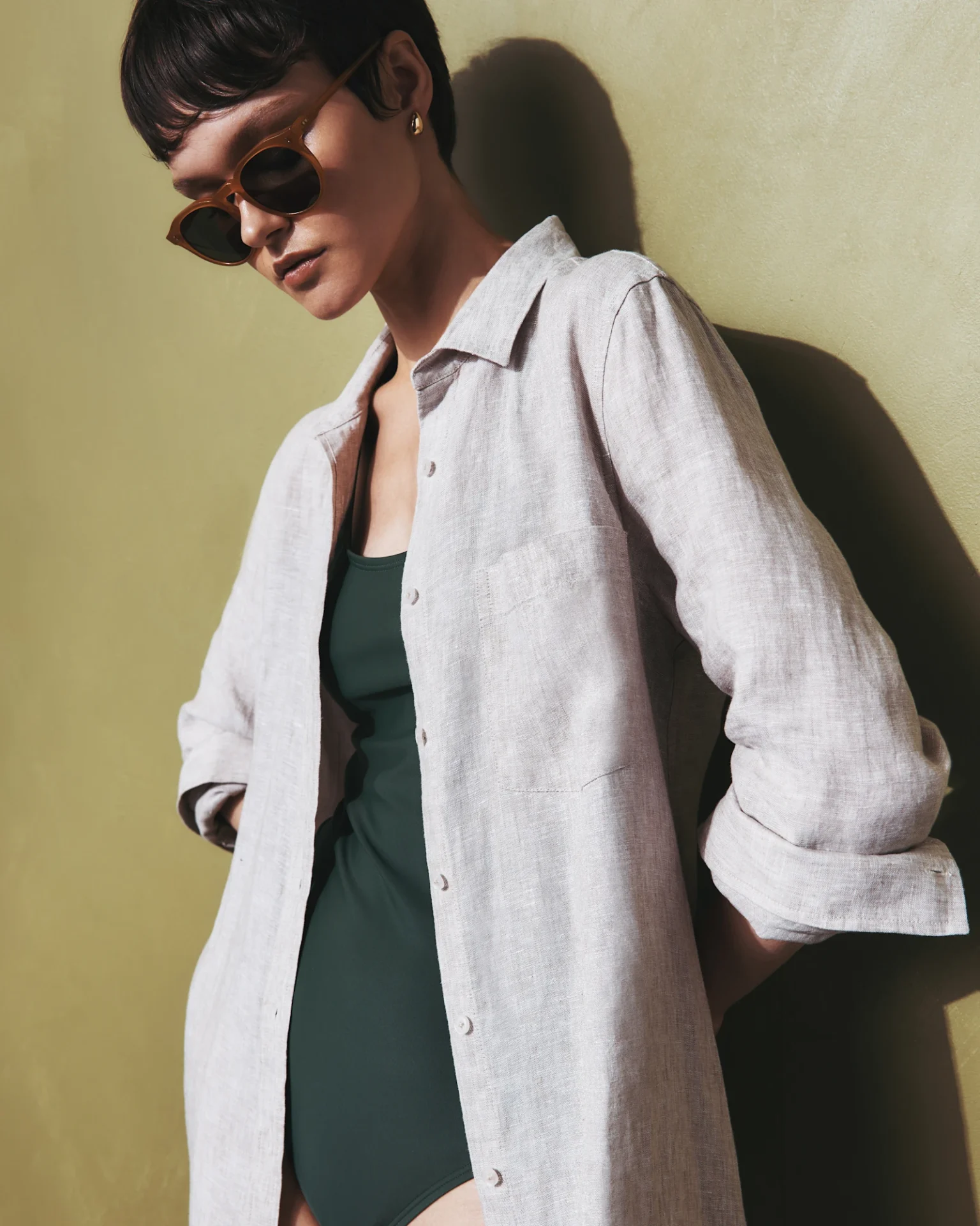 100% European Linen Shirt Dress (Flax)