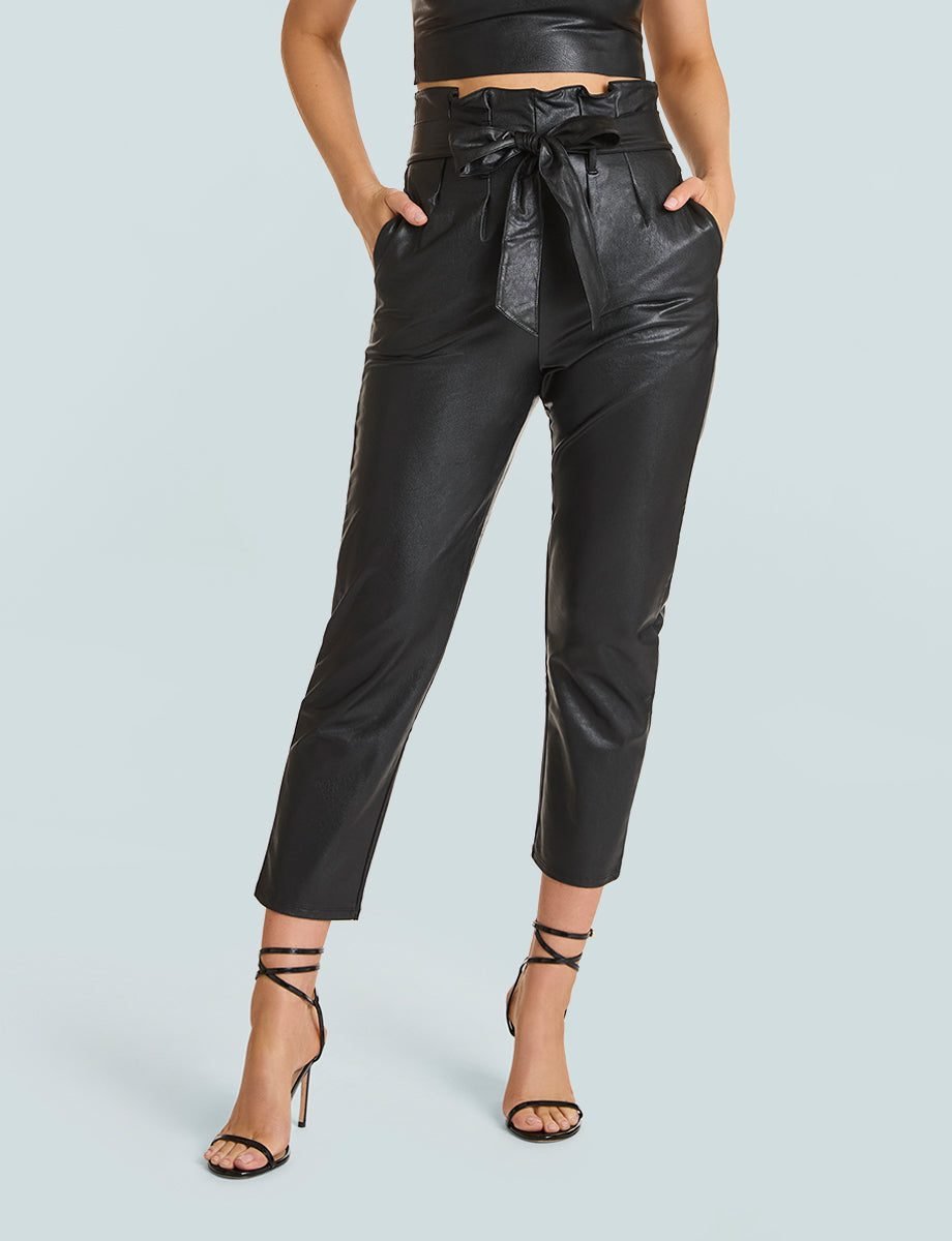 Faux Leather Paperbag Pants (Black)
