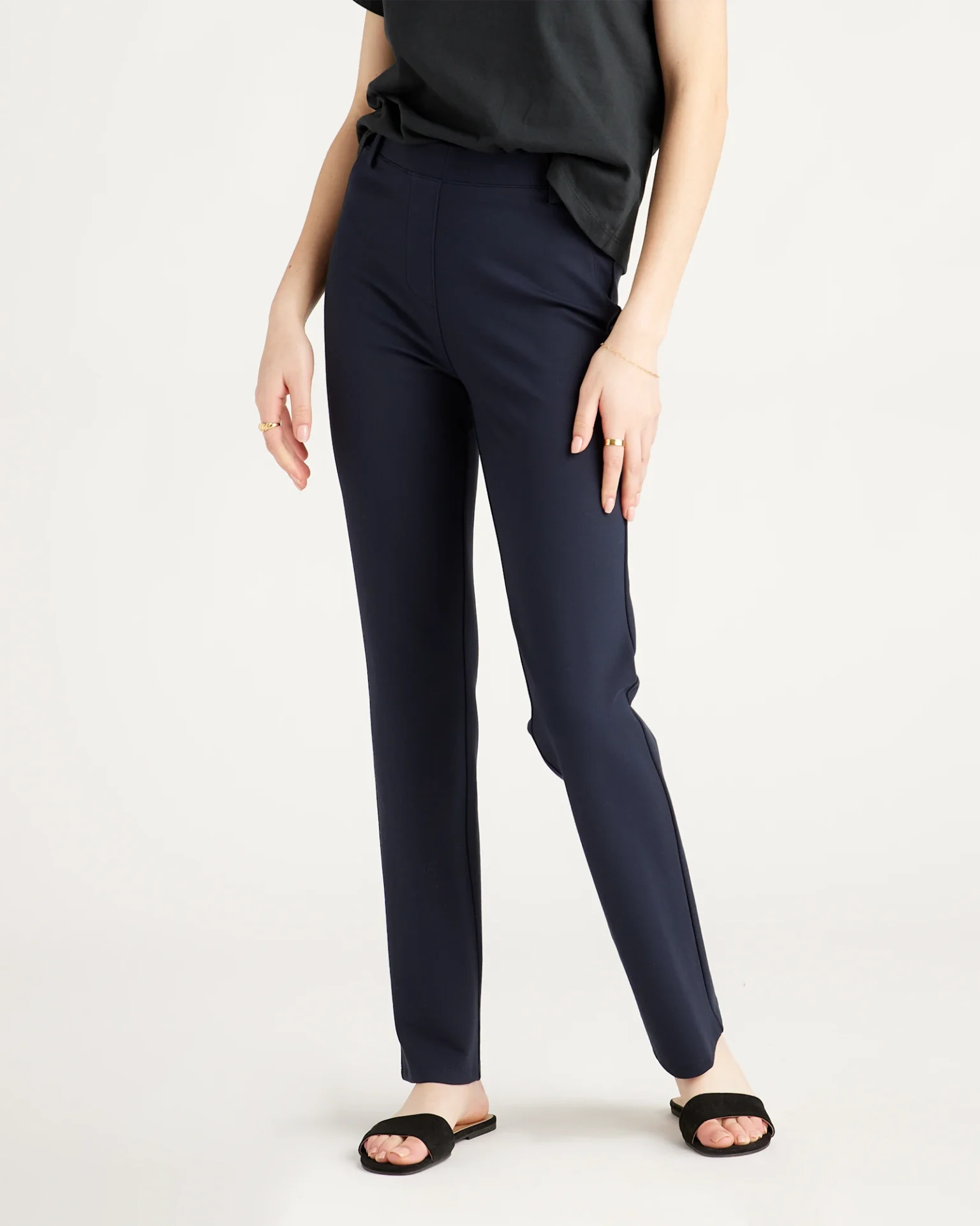 Ultra-Stretch Ponte Straight Leg Pants (Navy)