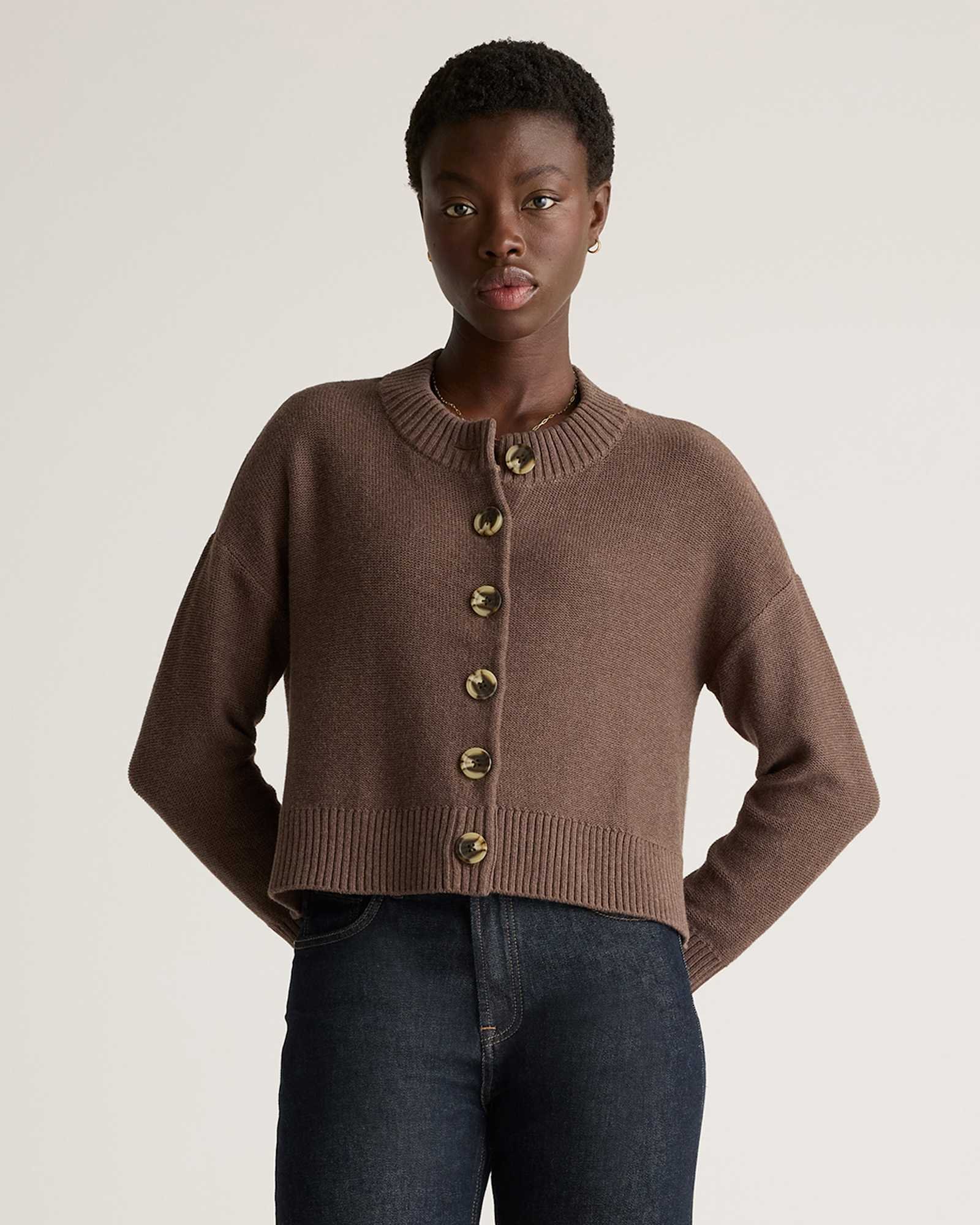 100% Organic Cotton Cropped Cardigan (Heather Brown)