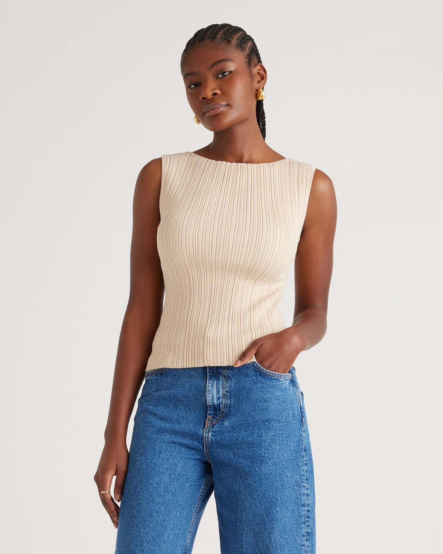Cotton Cashmere Ribbed Tank (Heather Oatmeal)