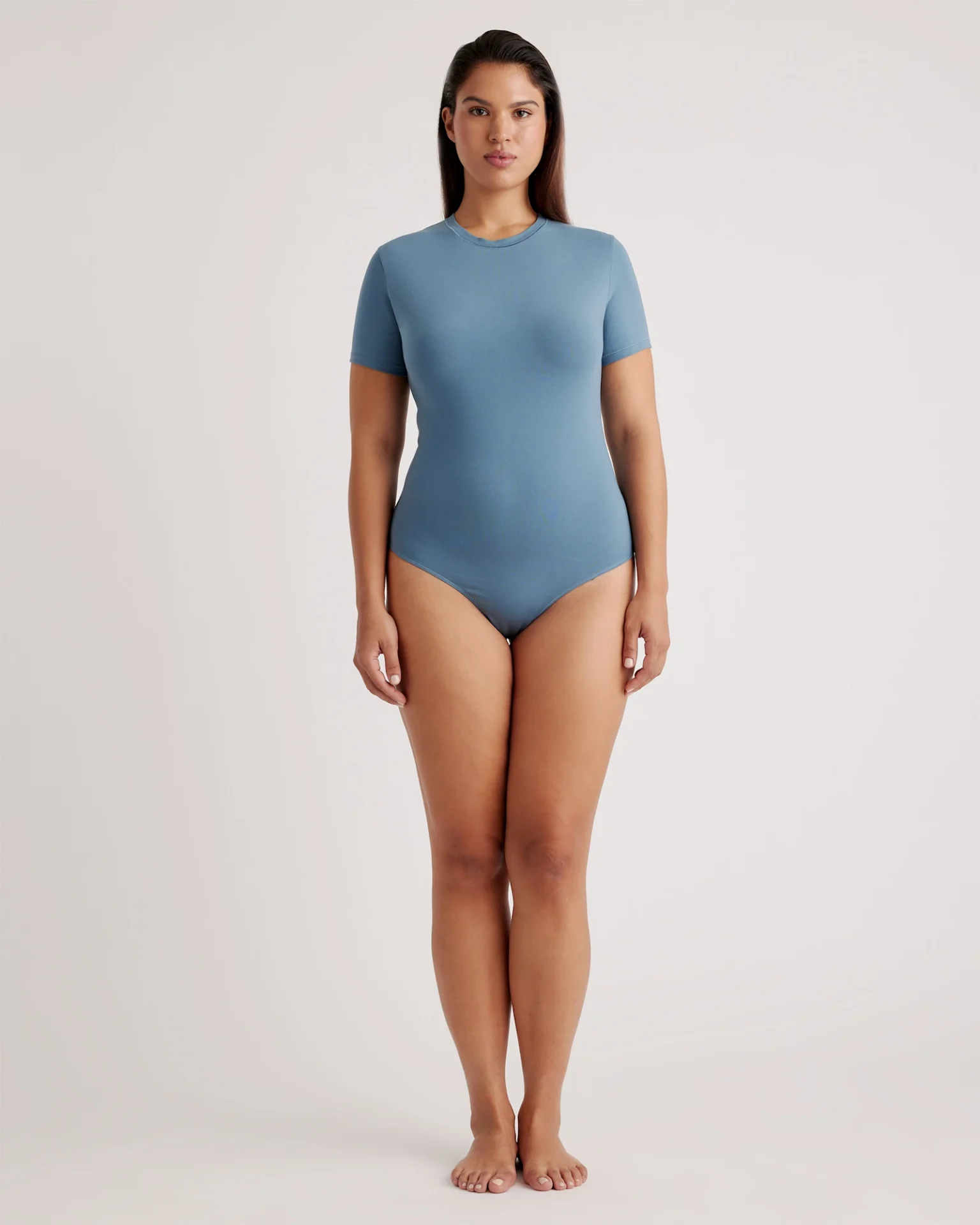 Stretch Cotton Jersey Short Sleeve Bodysuit (Ocean)