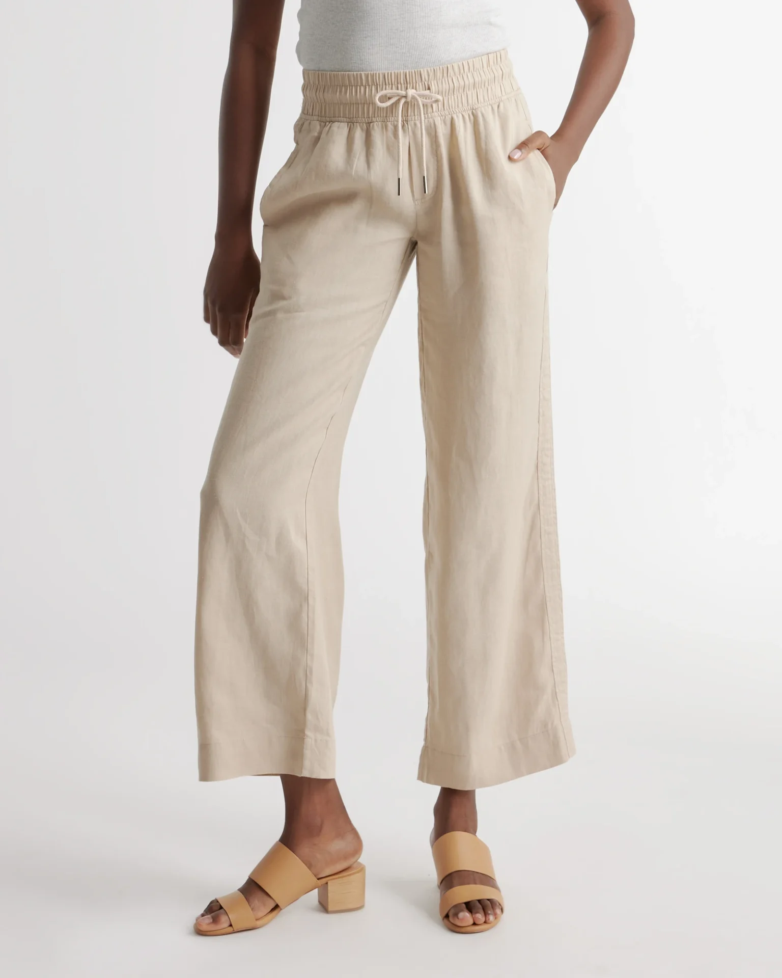 100% European Linen Wide Leg Pants (Driftwood)