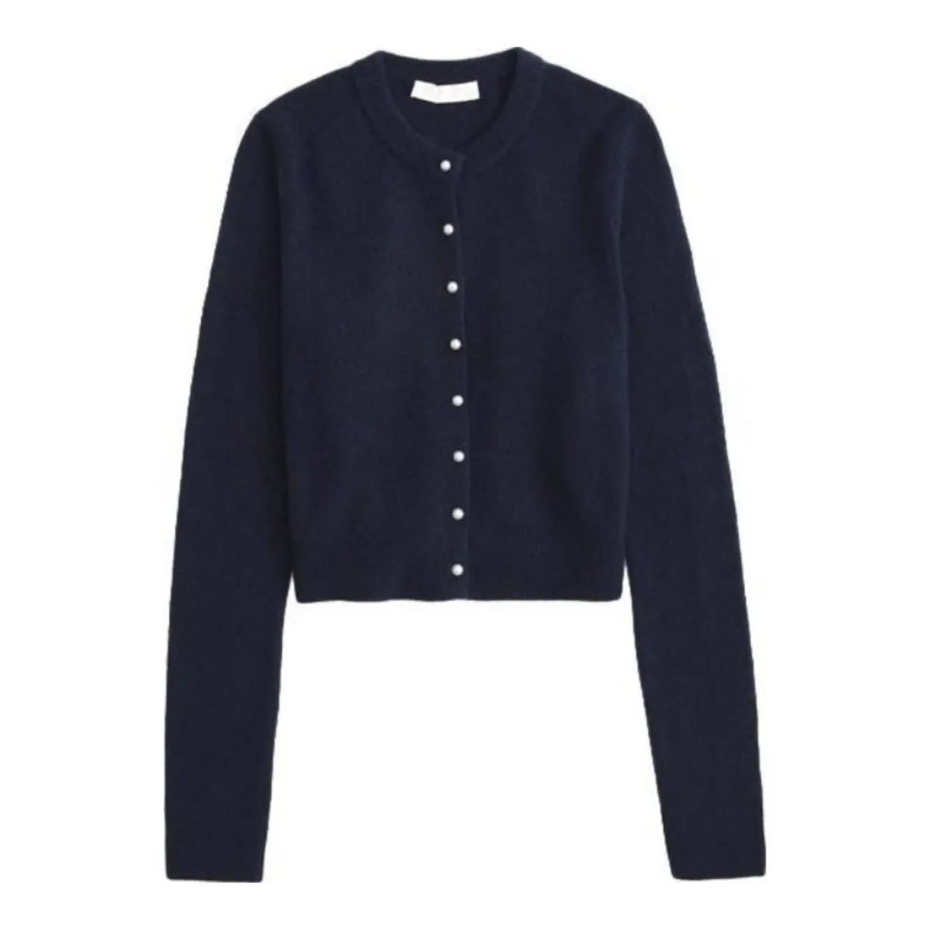 Merino Wool-Blend Shrunken Crew Cardigan (Oatmeal)