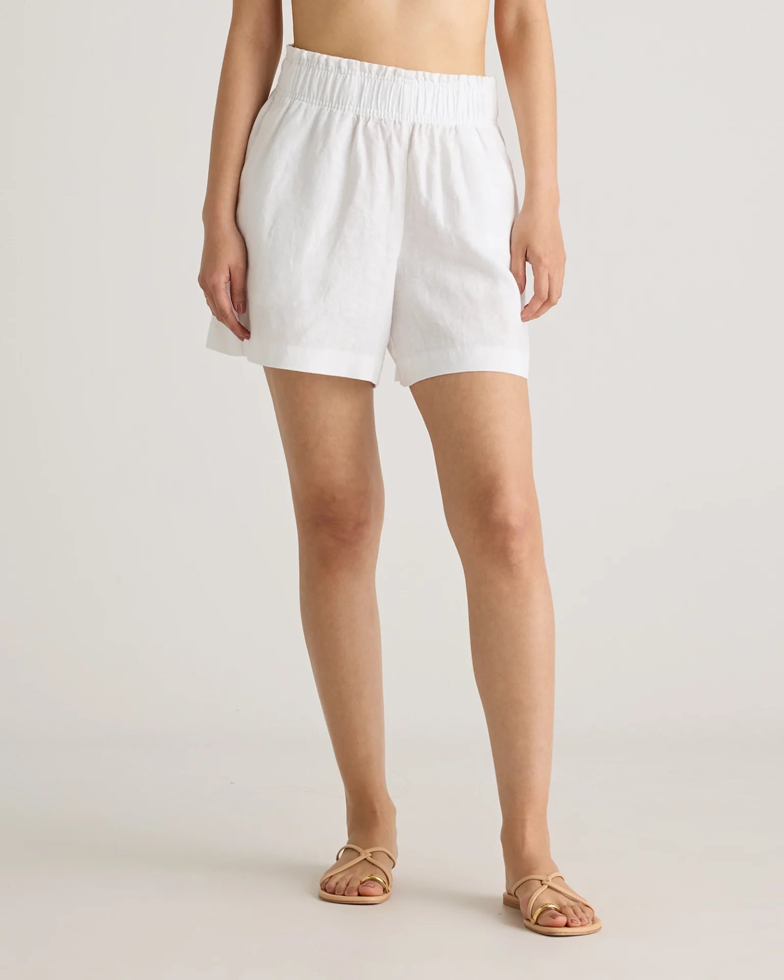 100% European Linen High Waisted Shorts (White)