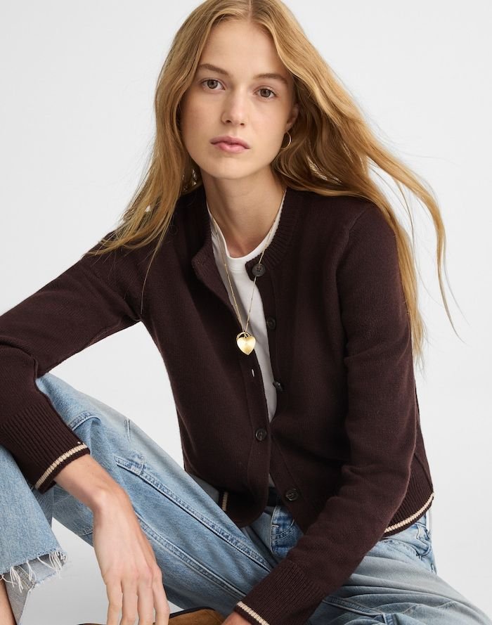 Cashmere Button-Front Cardigan Sweater (Molasses)