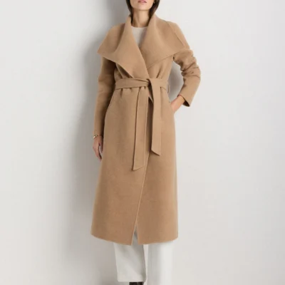 Double-Faced Merino Wool Draped Collar Wrap Coat
