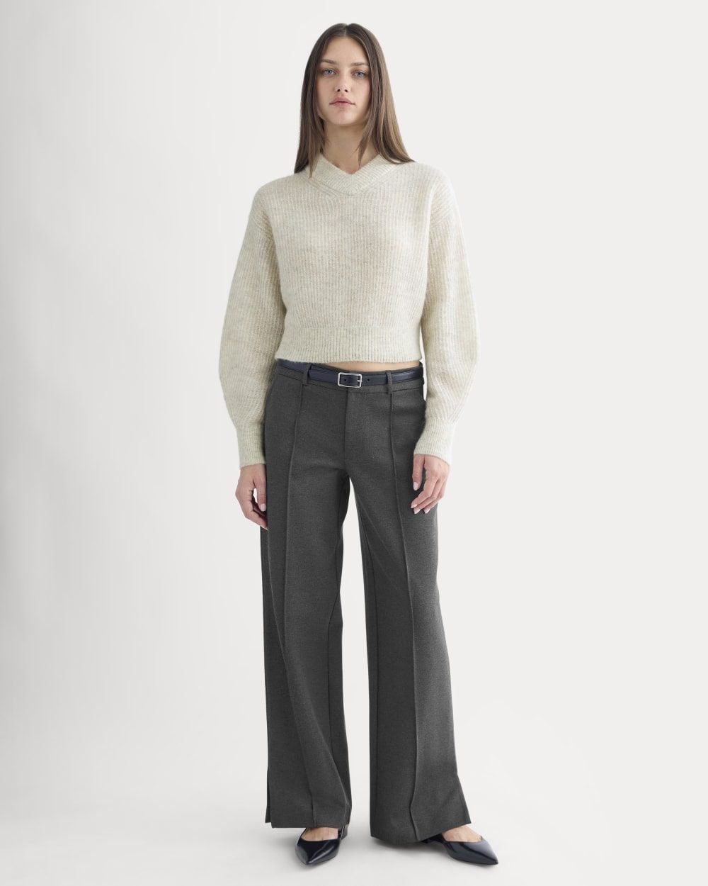 Ponte Wide-Leg Trouser (Heathered Soot)