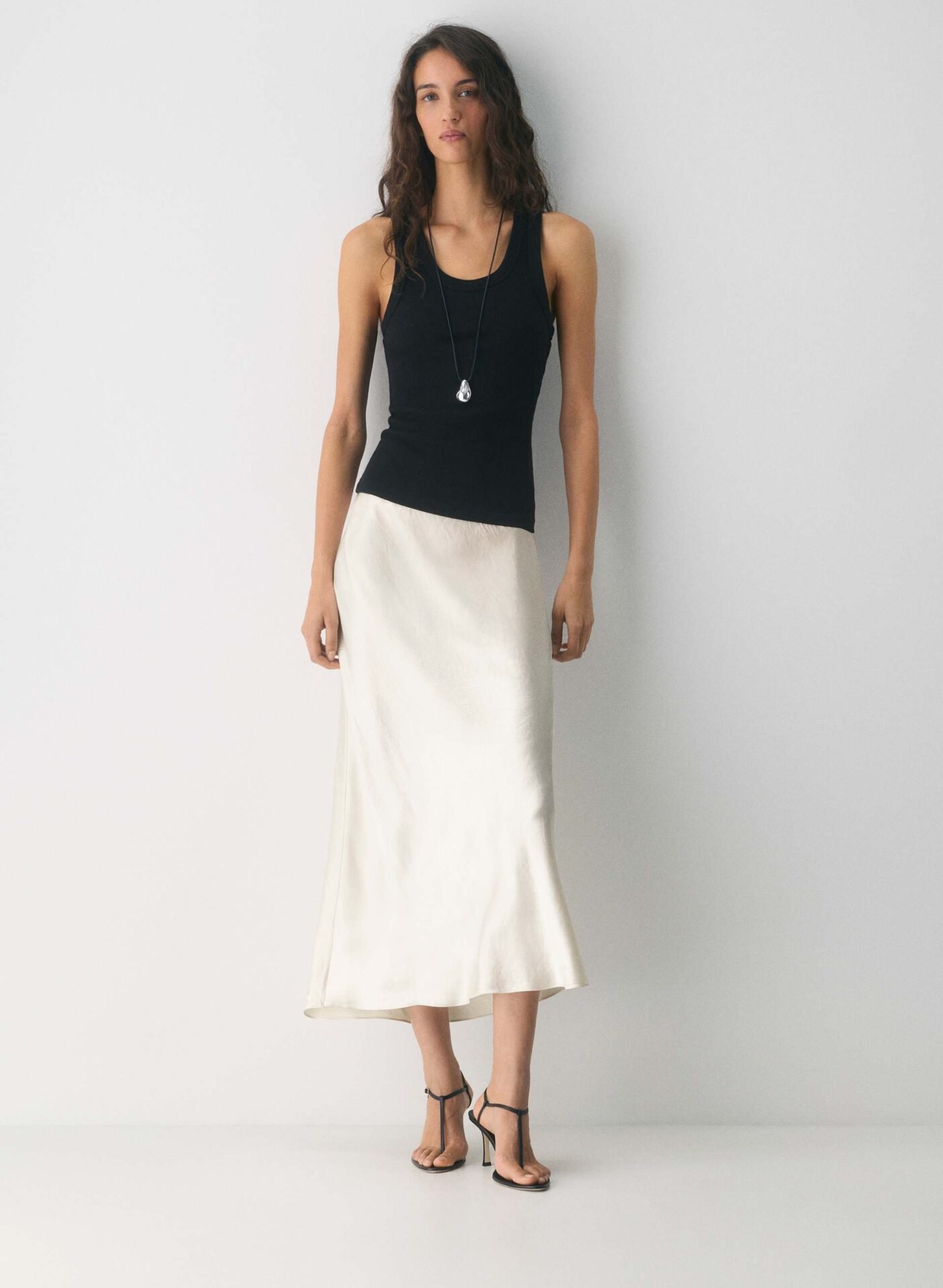 Babaton Slip Satin Maxi Skirt (Matte Pearl)