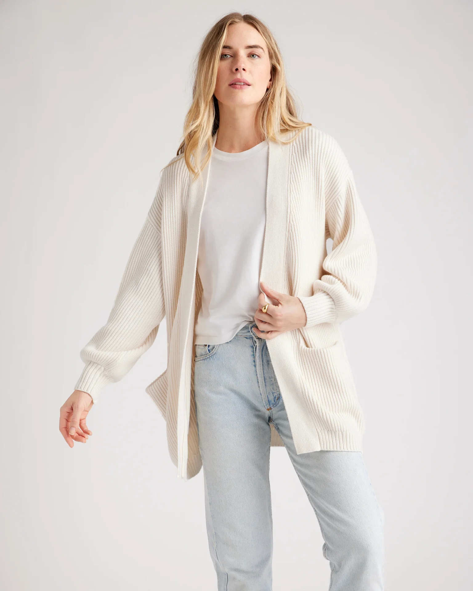 100% Organic Cotton Oversized Cardigan (Ivory)