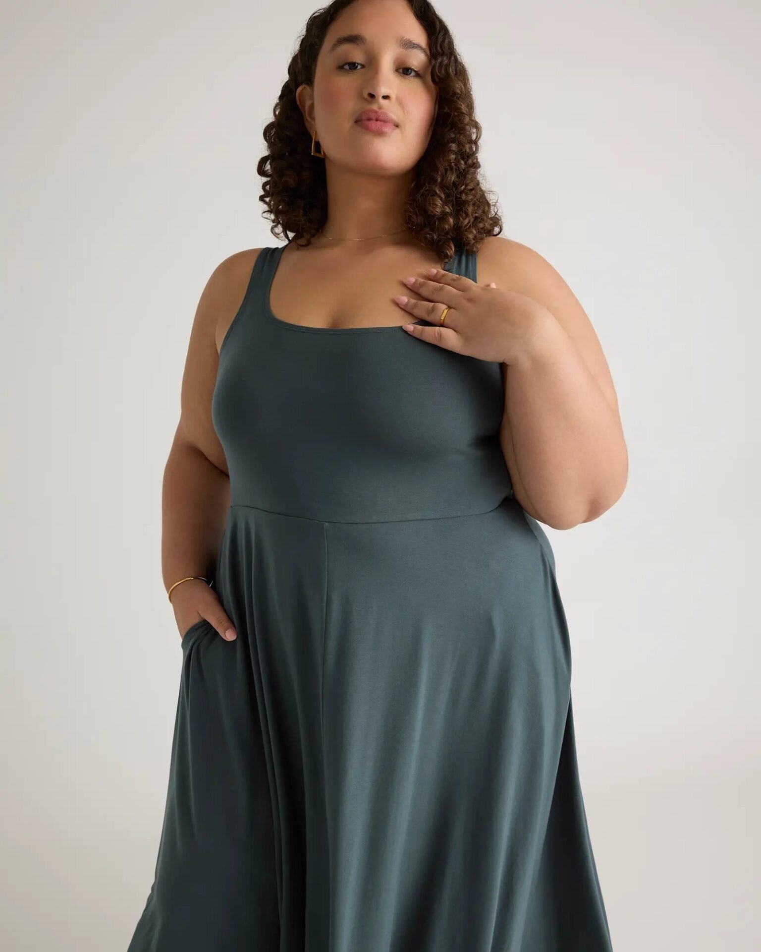 Tencel Jersey Fit & Flare Dress (Dark Olive)