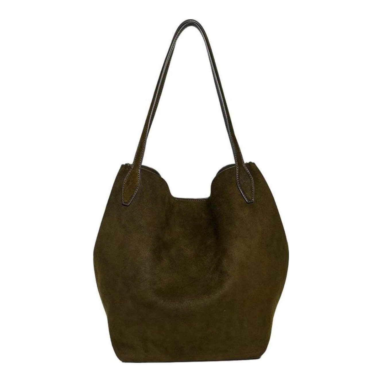 Suede Soft Grain Shopper Tote (Dark Carob)