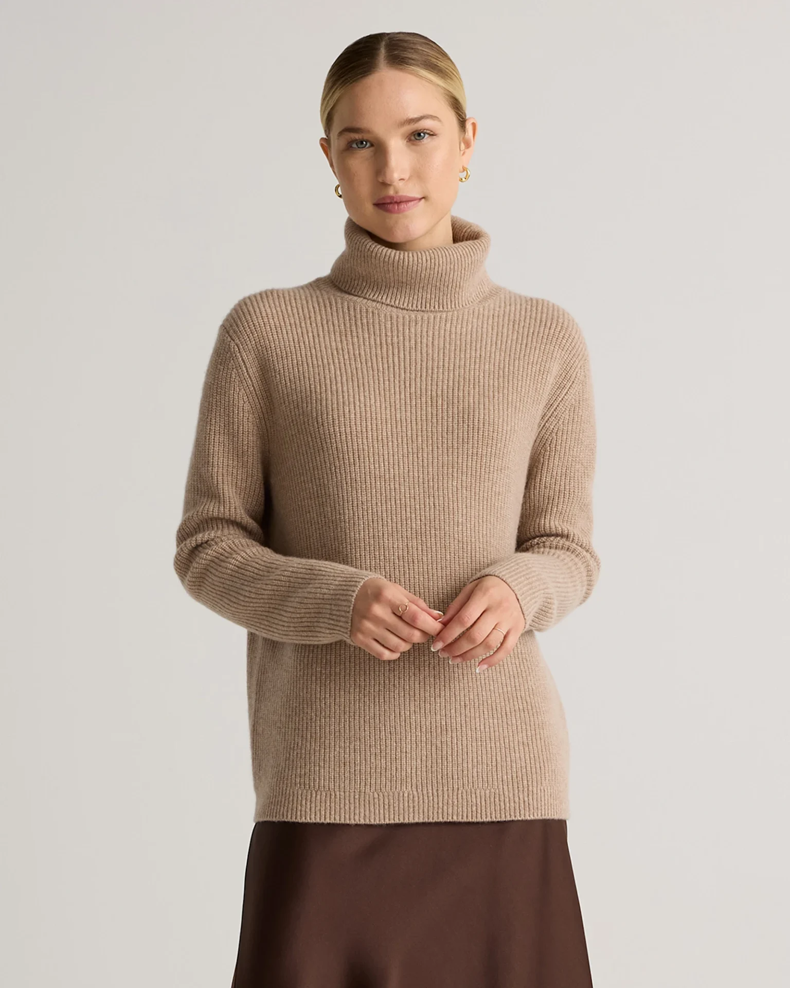 Mongolian Cashmere Fisherman Turtleneck Sweater (Oatmeal)