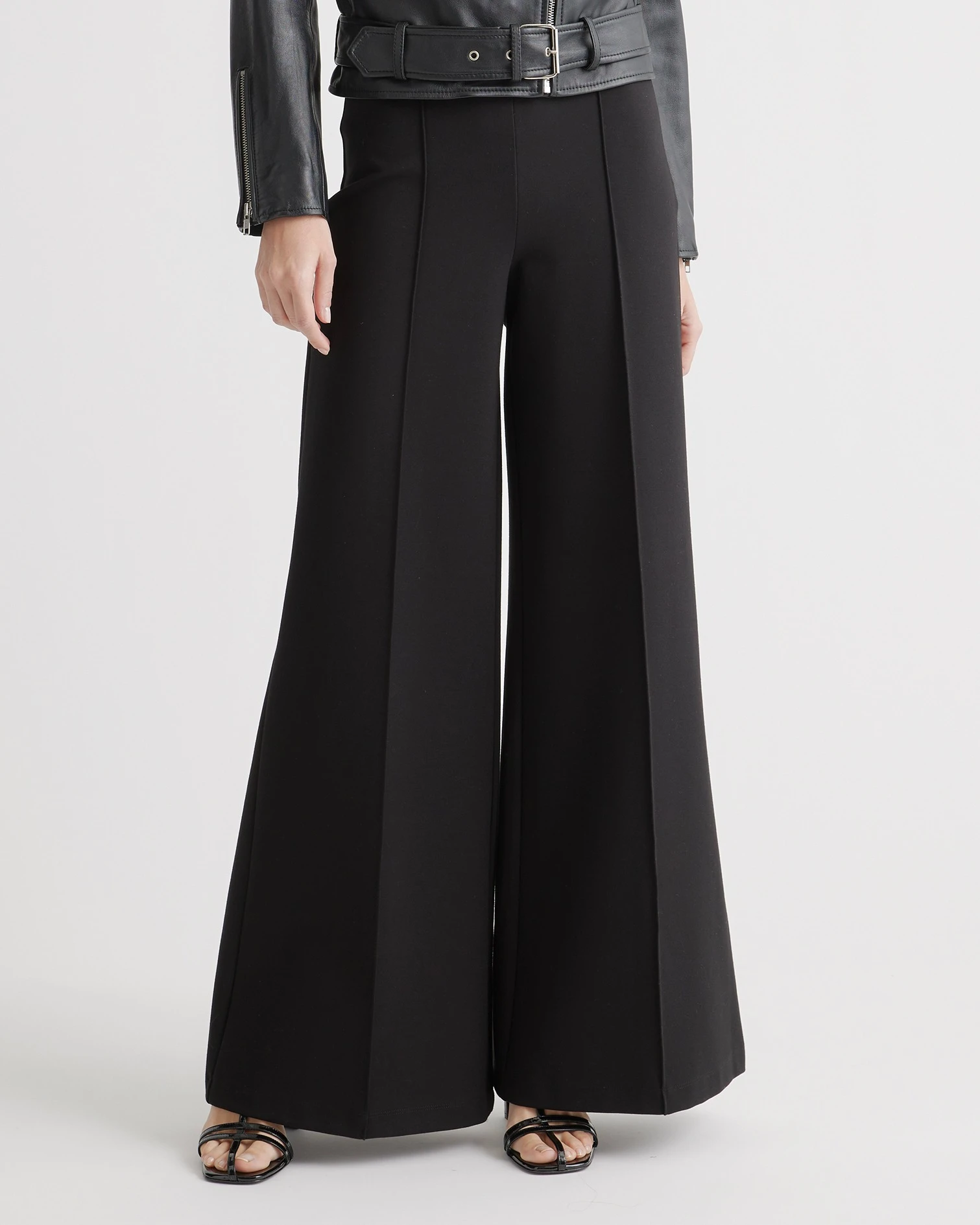 Ultra-Stretch Ponte Super Wide Leg Pants (Black)