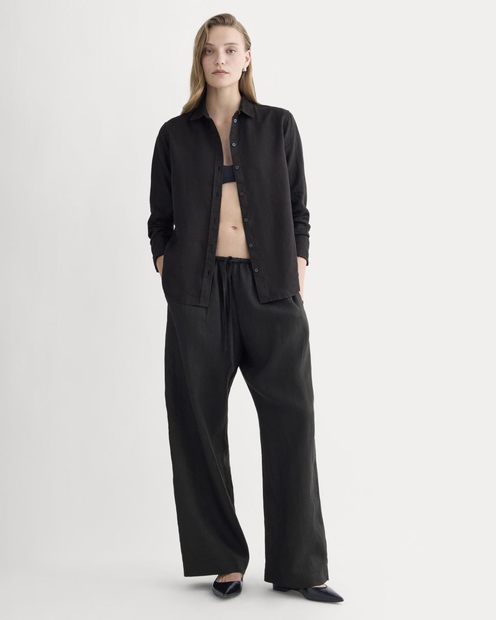 The Drawstring Pant in Linen (Black)