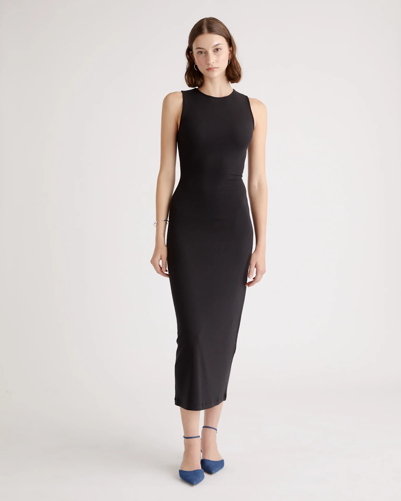Tencel Rib Knit Tank Midi Dress (Black)