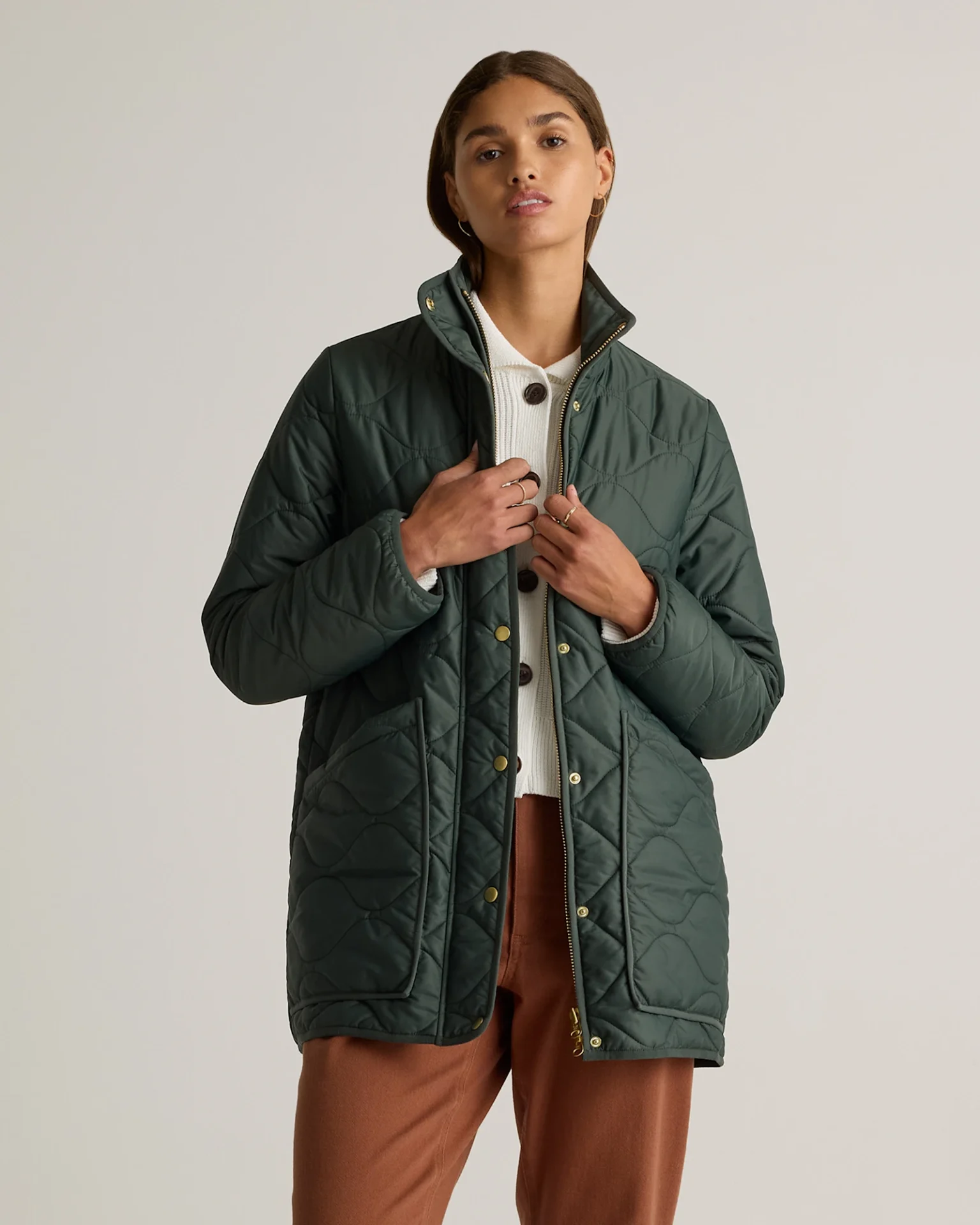 Featherless Quilted Long Puffer Jacket (Verdant Pine)