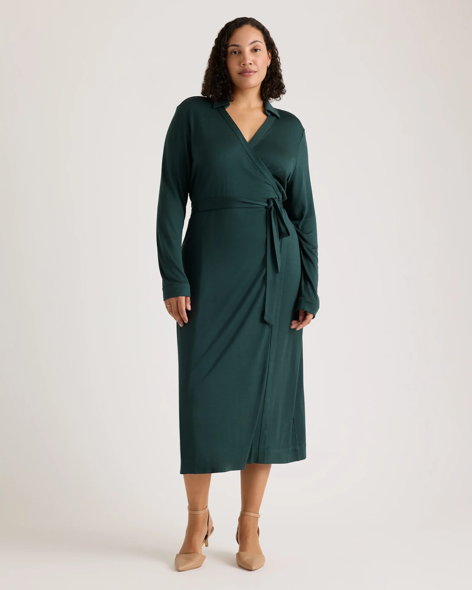 100% Silk Jersey Midi Wrap Dress