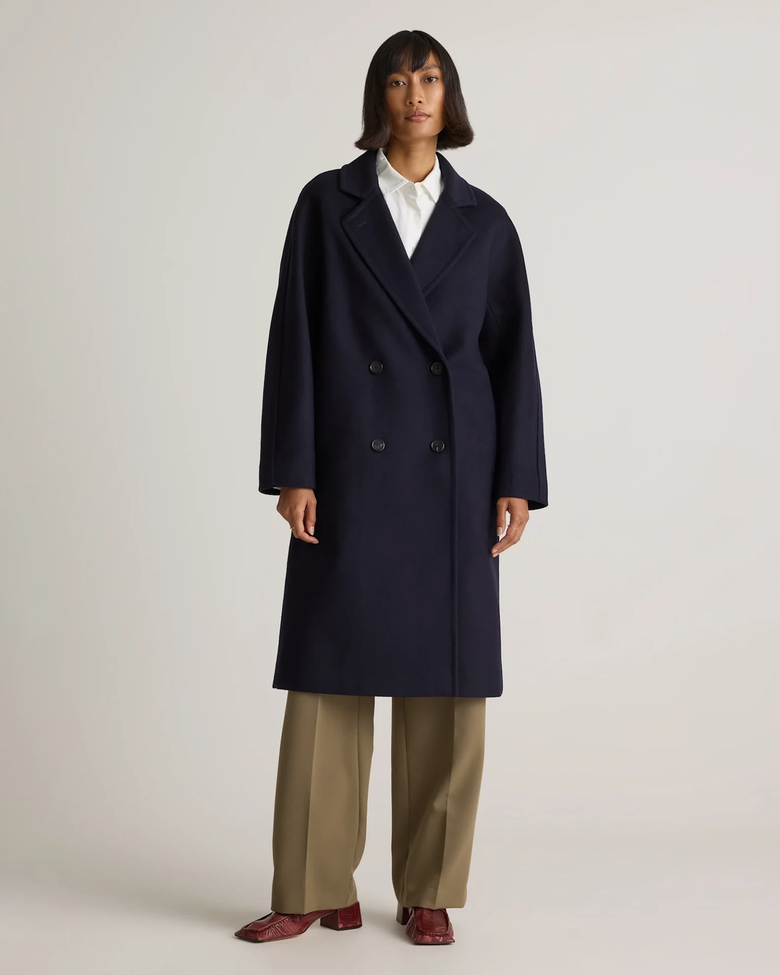 Italian Wool Double-Breasted Slouch Coat (Cadet Blue)