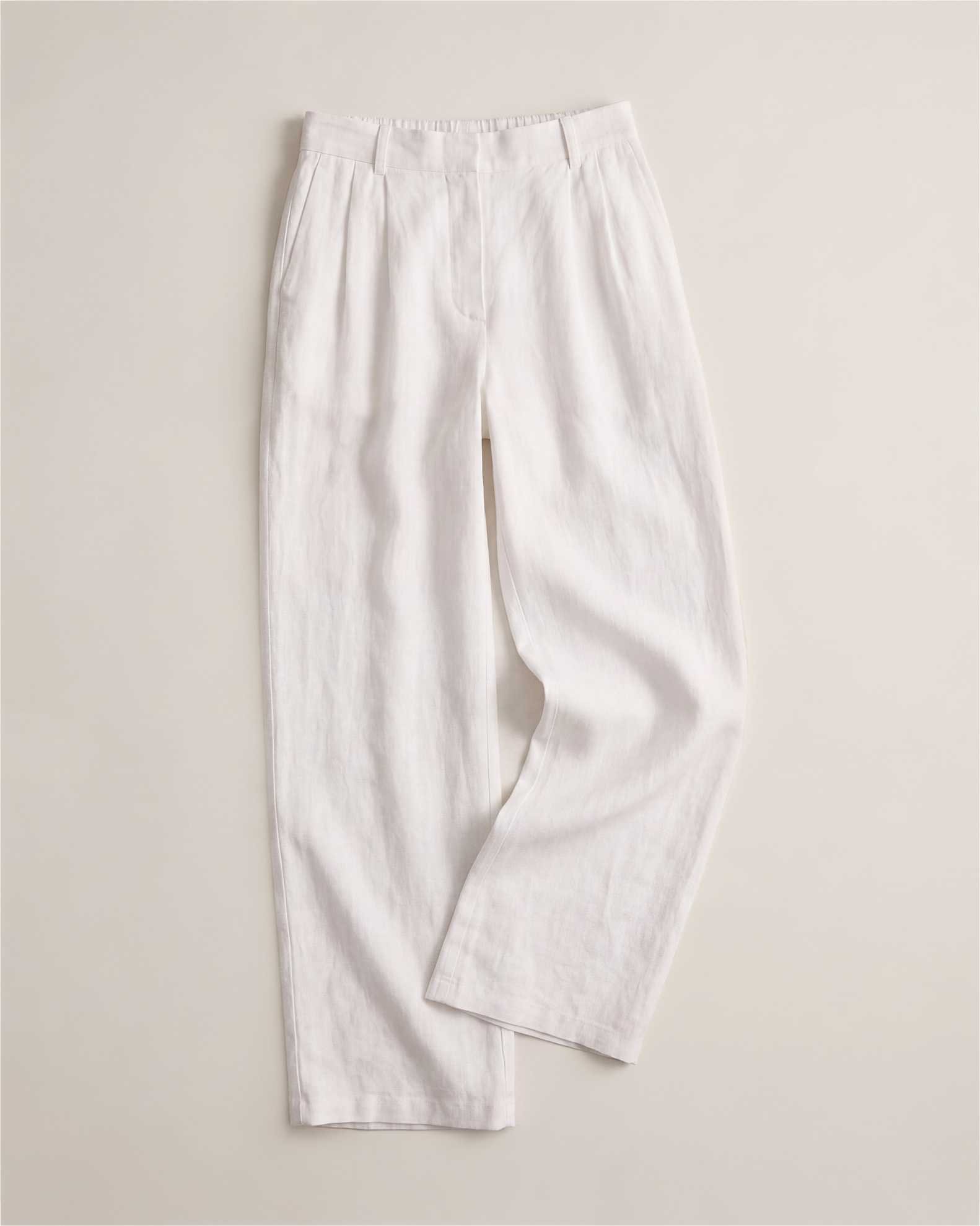 100% European Linen Pleated Trouser (White)