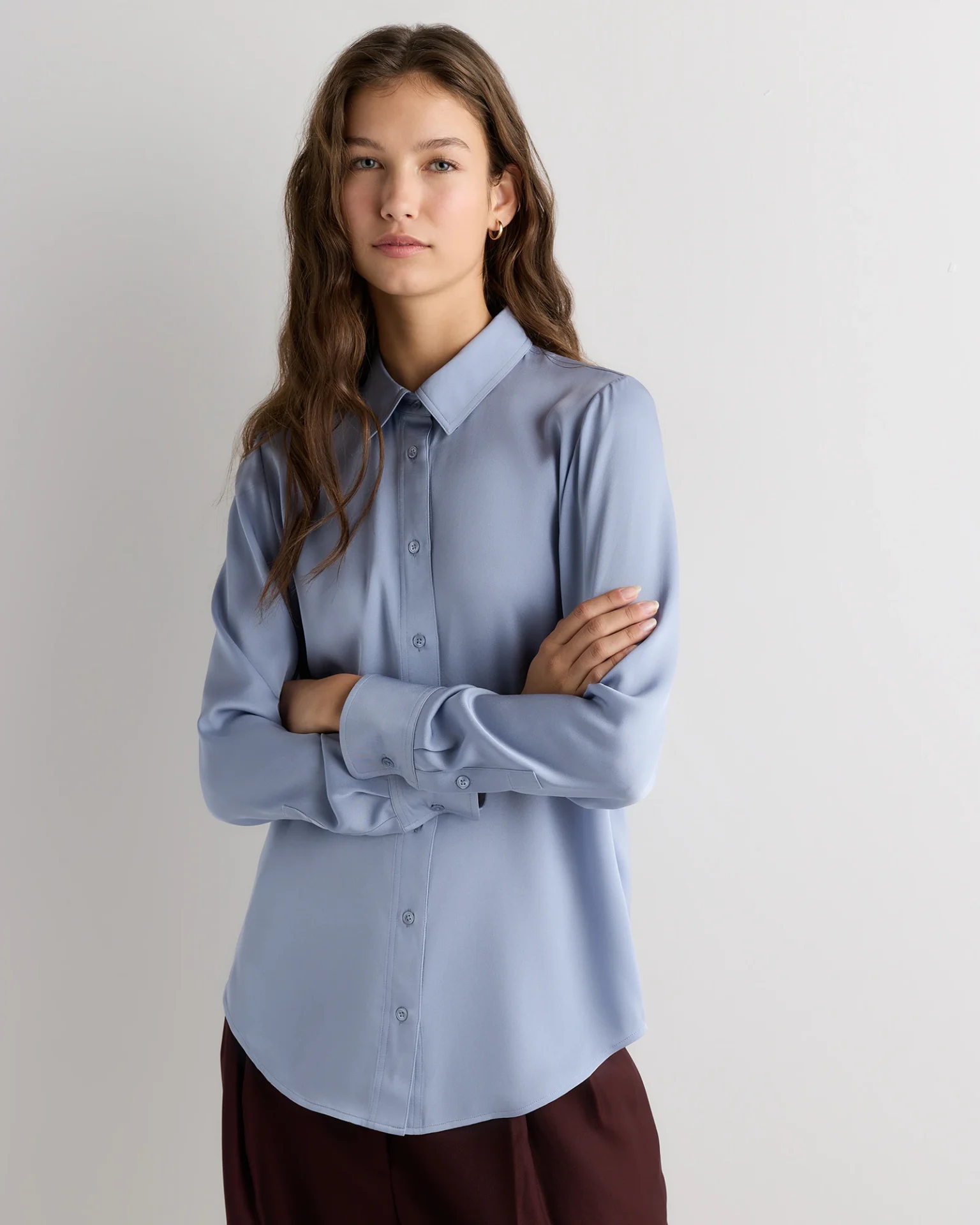 Washable Stretch Silk Blouse (Horizon Blue)