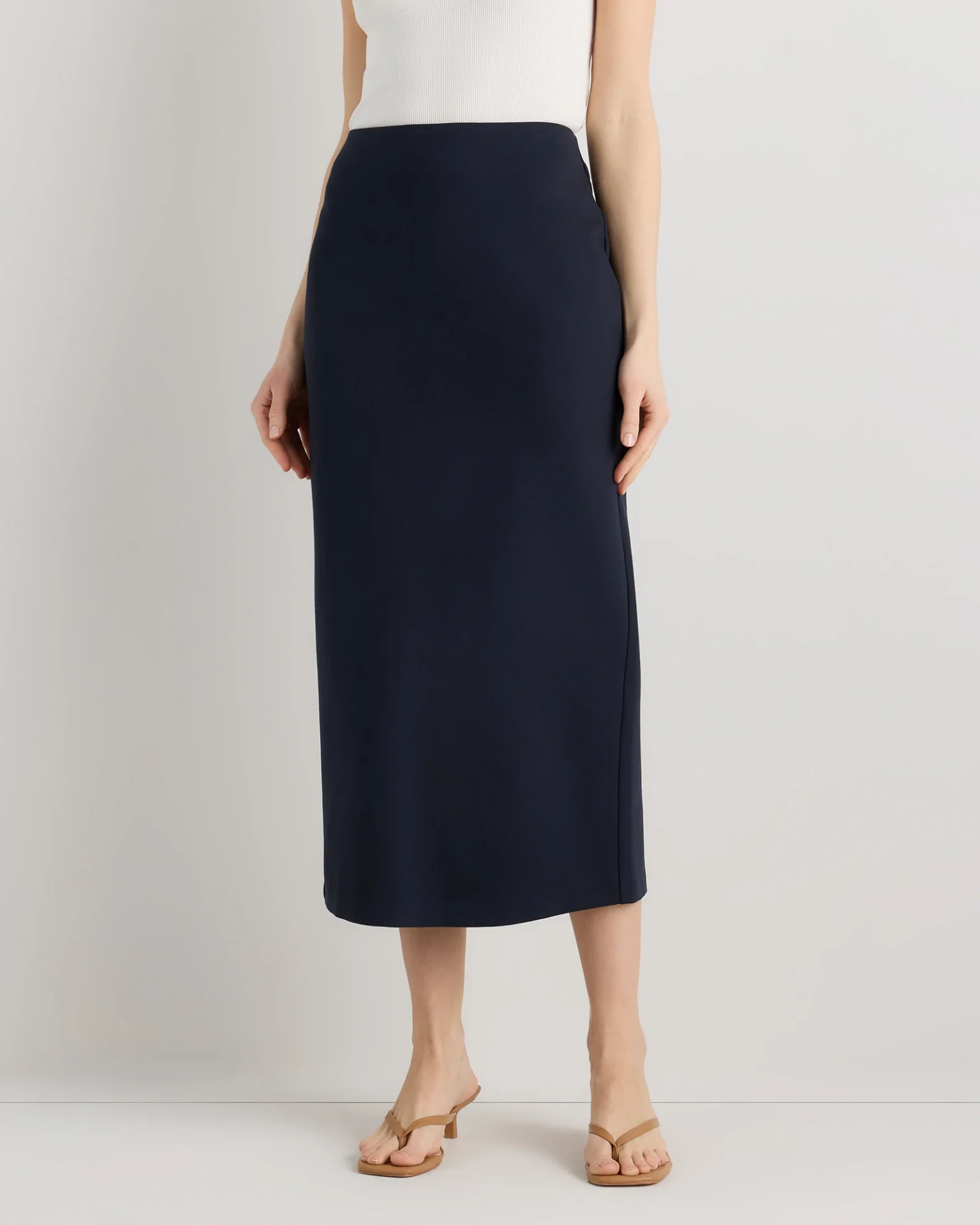 Ultra-Stretch Ponte Maxi Pencil Skirt (Navy)