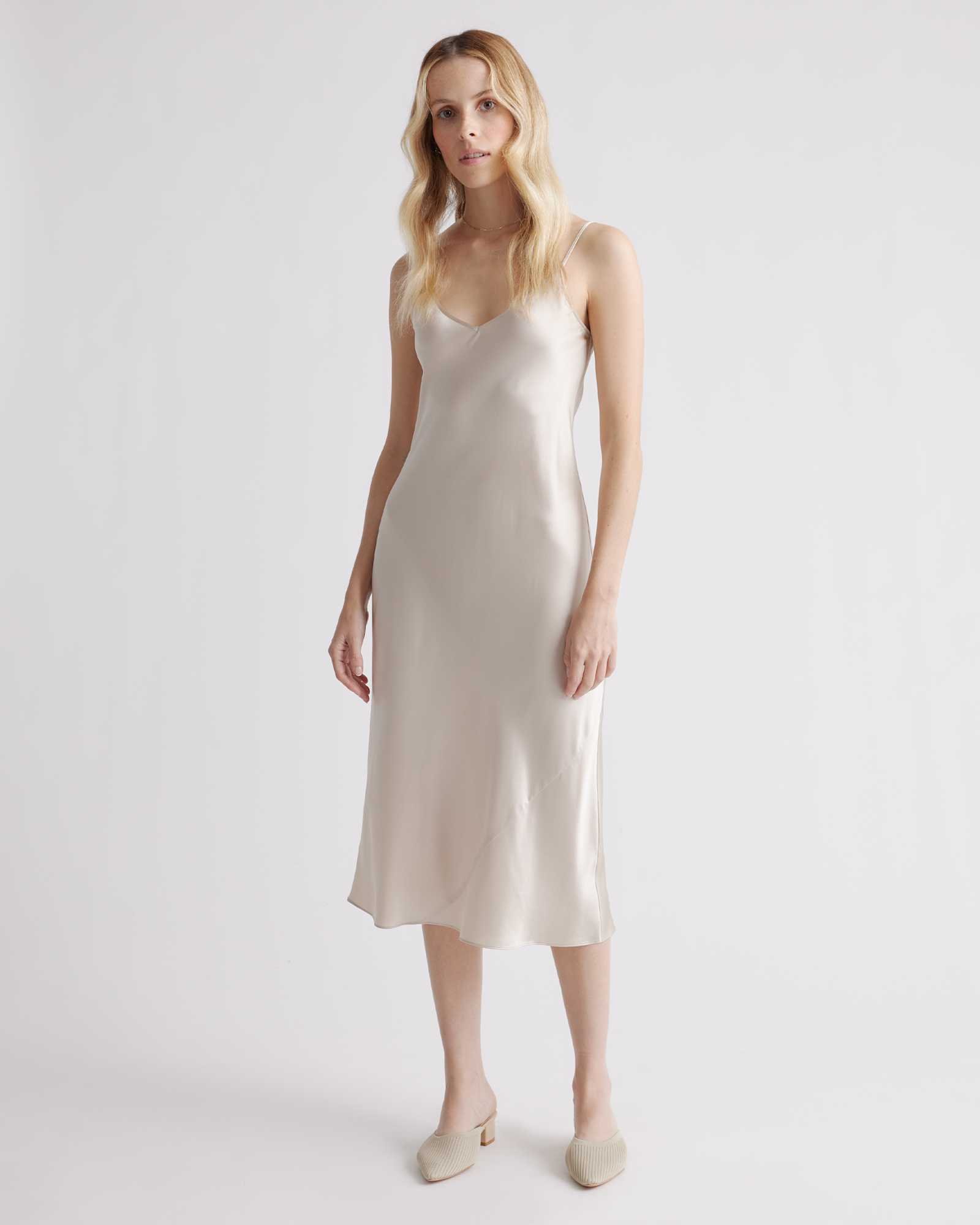 100% Washable Silk Slip Dress (Champagne)