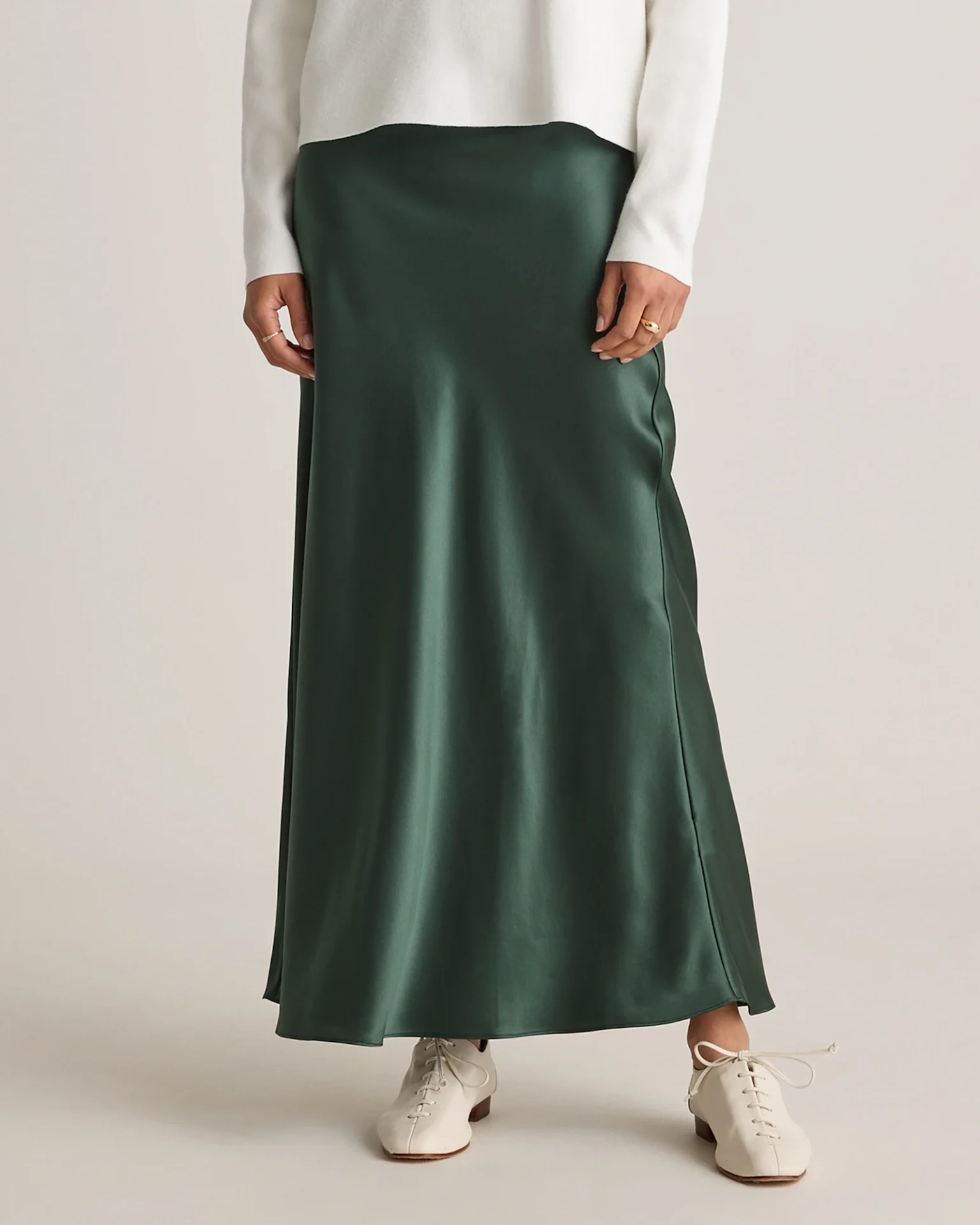 100% Washable Silk Maxi Skirt (Forest Green)