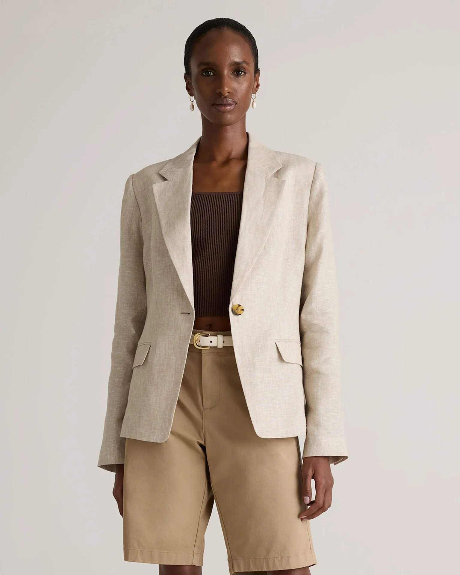 100% European Linen Structured Blazer (Flax)