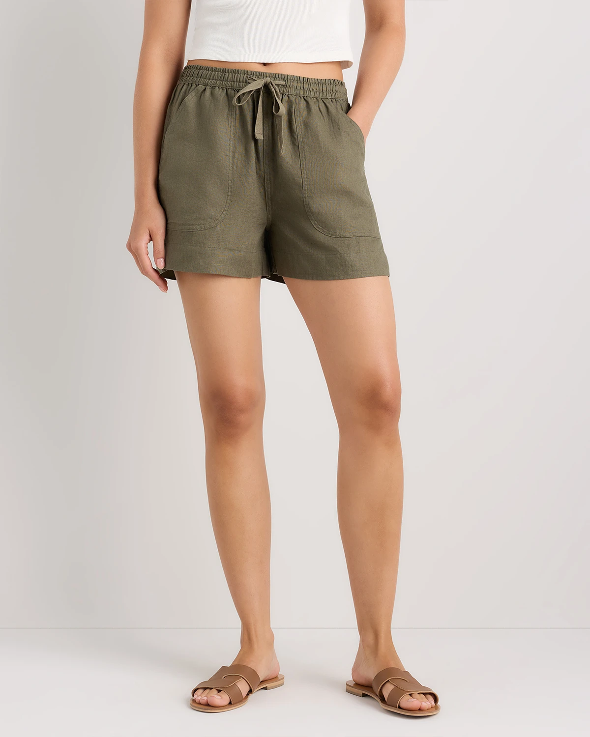 100% European Linen Shorts (Bayberry Olive)