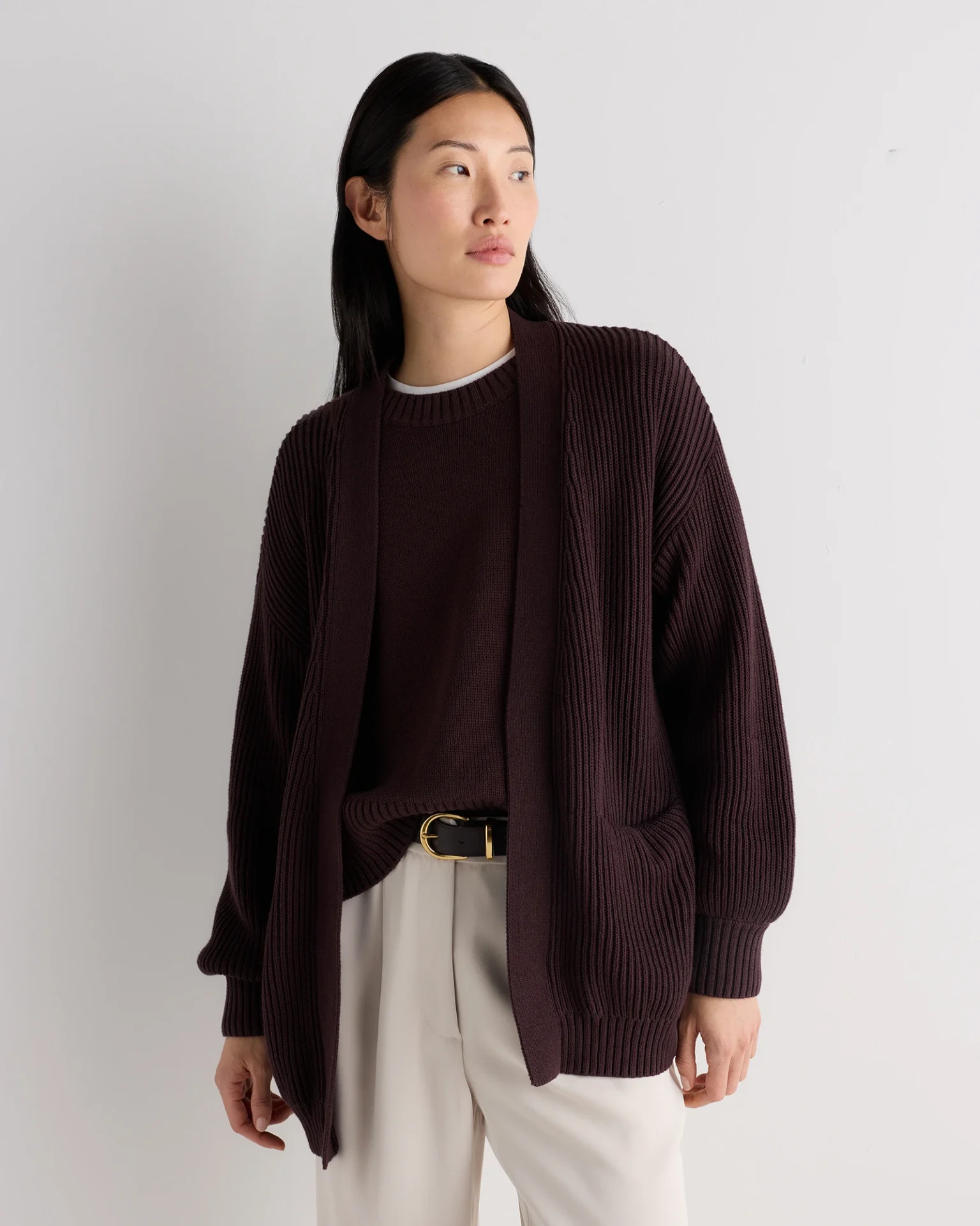 100% Organic Cotton Oversized Cardigan (Chocolate Plum Brown)