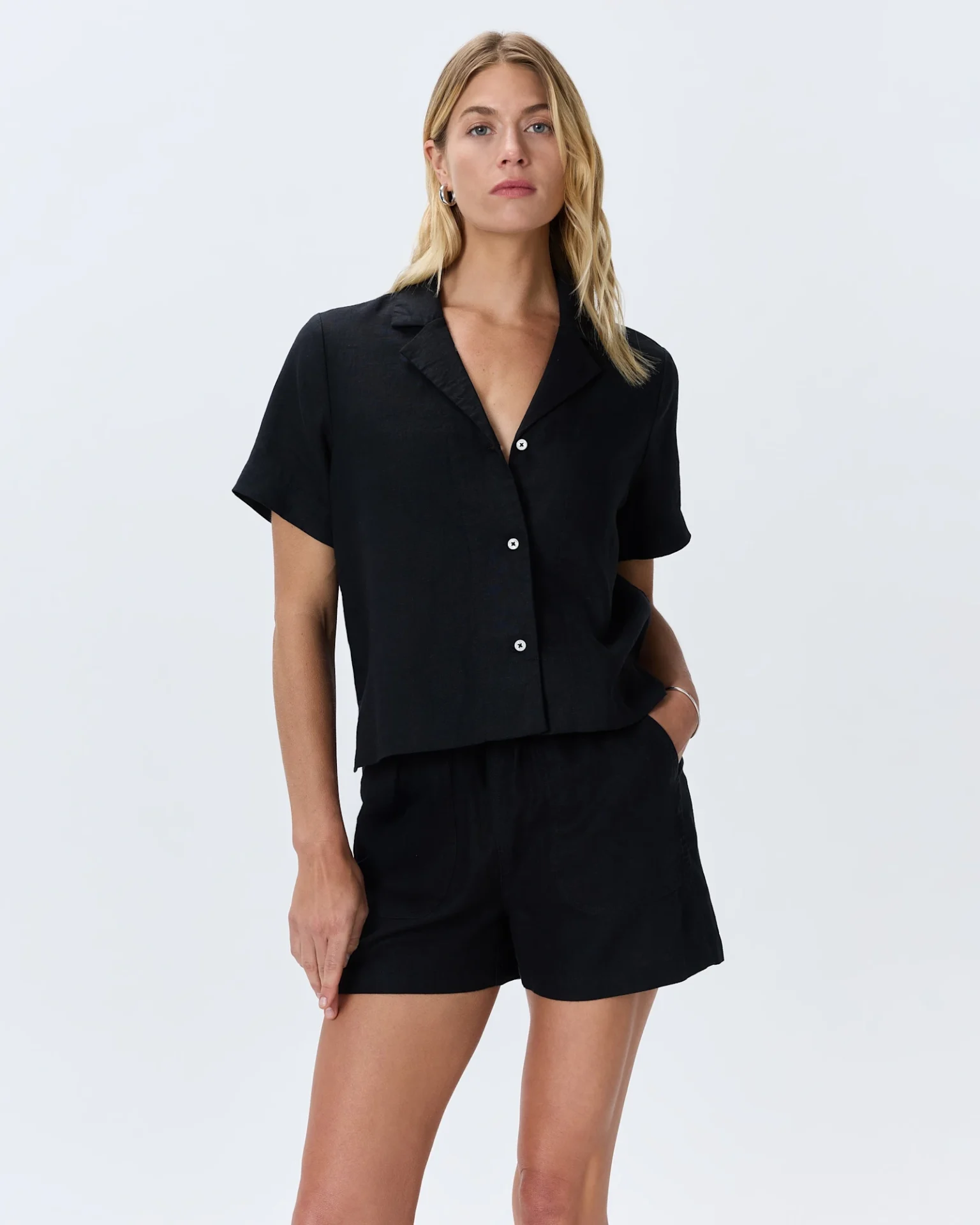 100% European Linen Short Sleeve Shirt (Black)