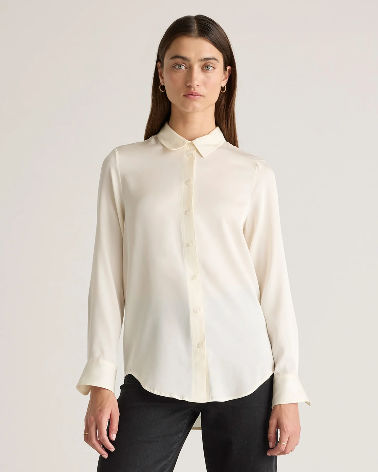Washable Stretch Silk Blouse (Ivory)