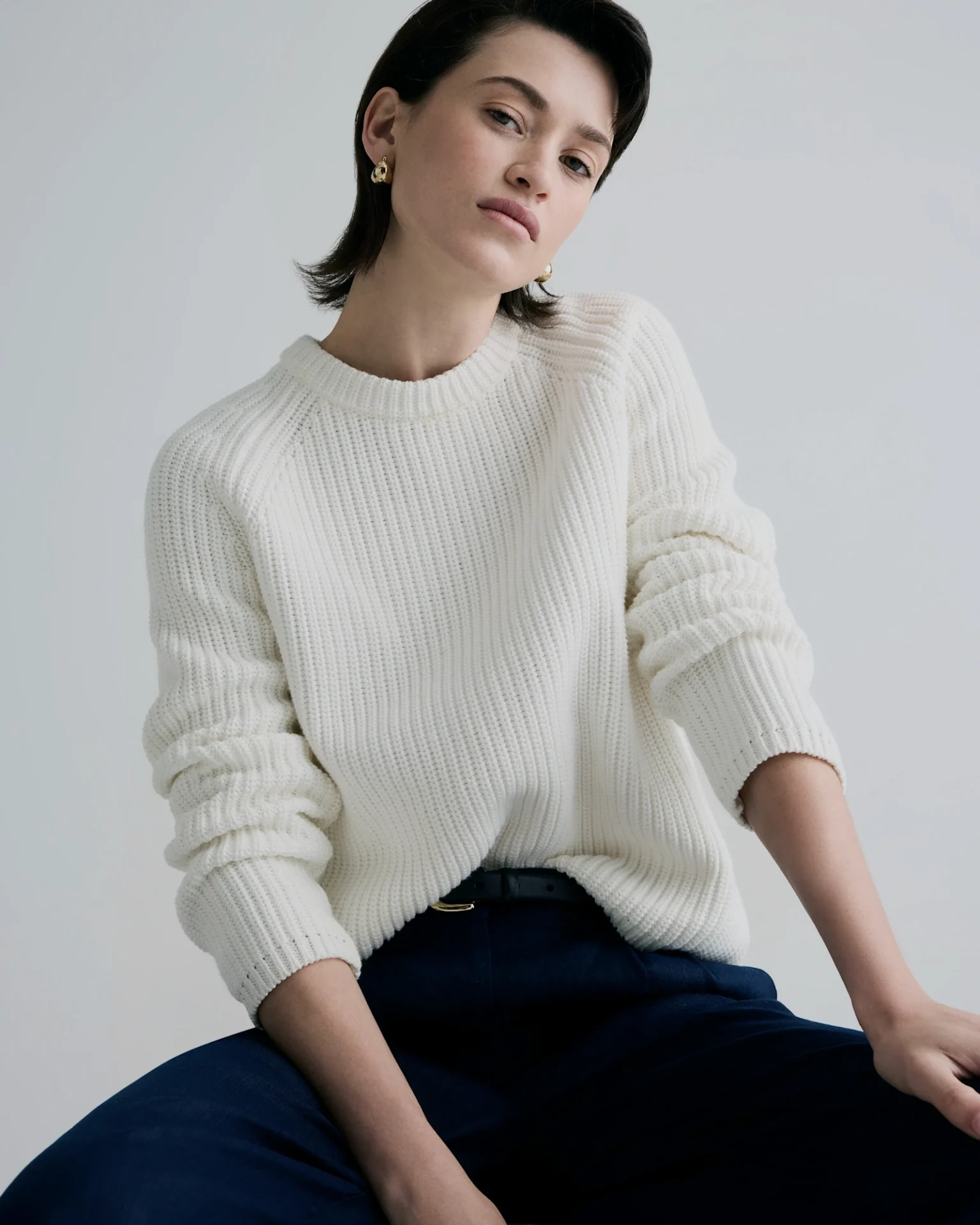 100% Organic Cotton Fisherman Crew Sweater (Ivory)
