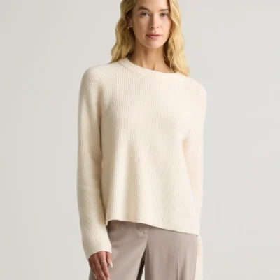 Mongolian Cashmere Fisherman Crewneck Sweater (Ivory)