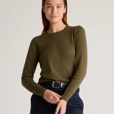 Lightweight Cotton Cashmere Crew Sweater (Olive)