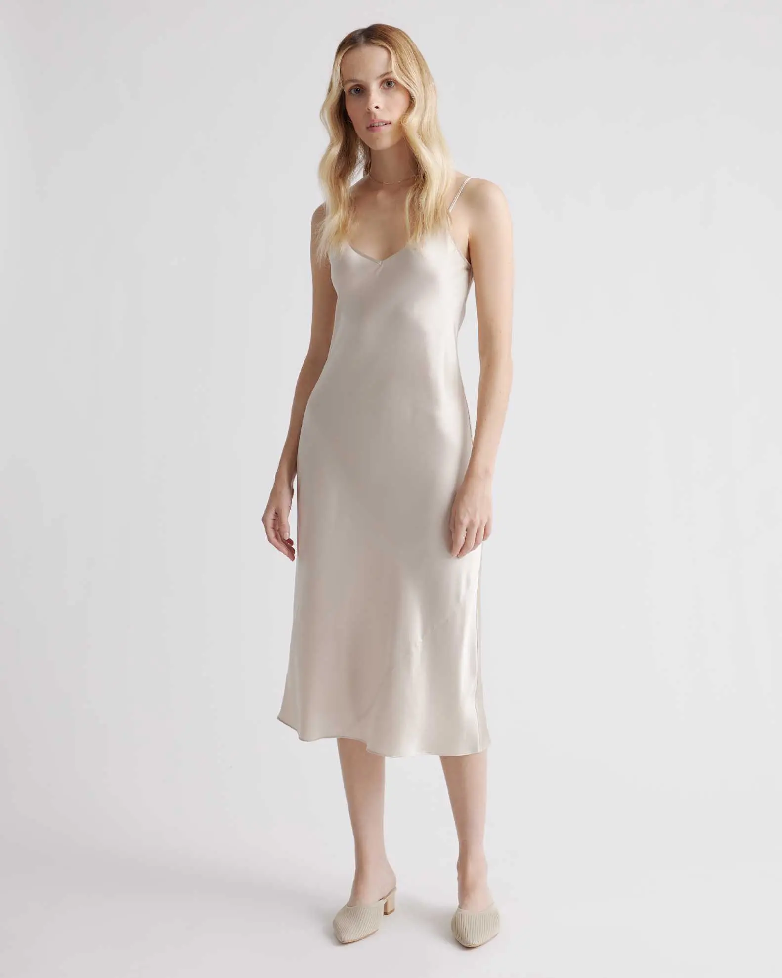 100% Washable Silk Slip Dress (Champagne)