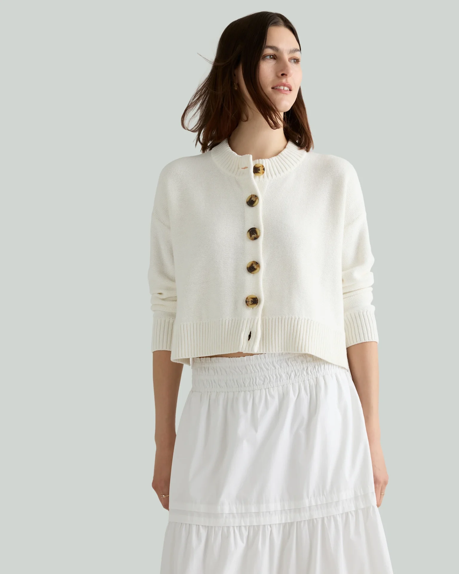 100% Organic Cotton Cropped Cardigan (Ivory)