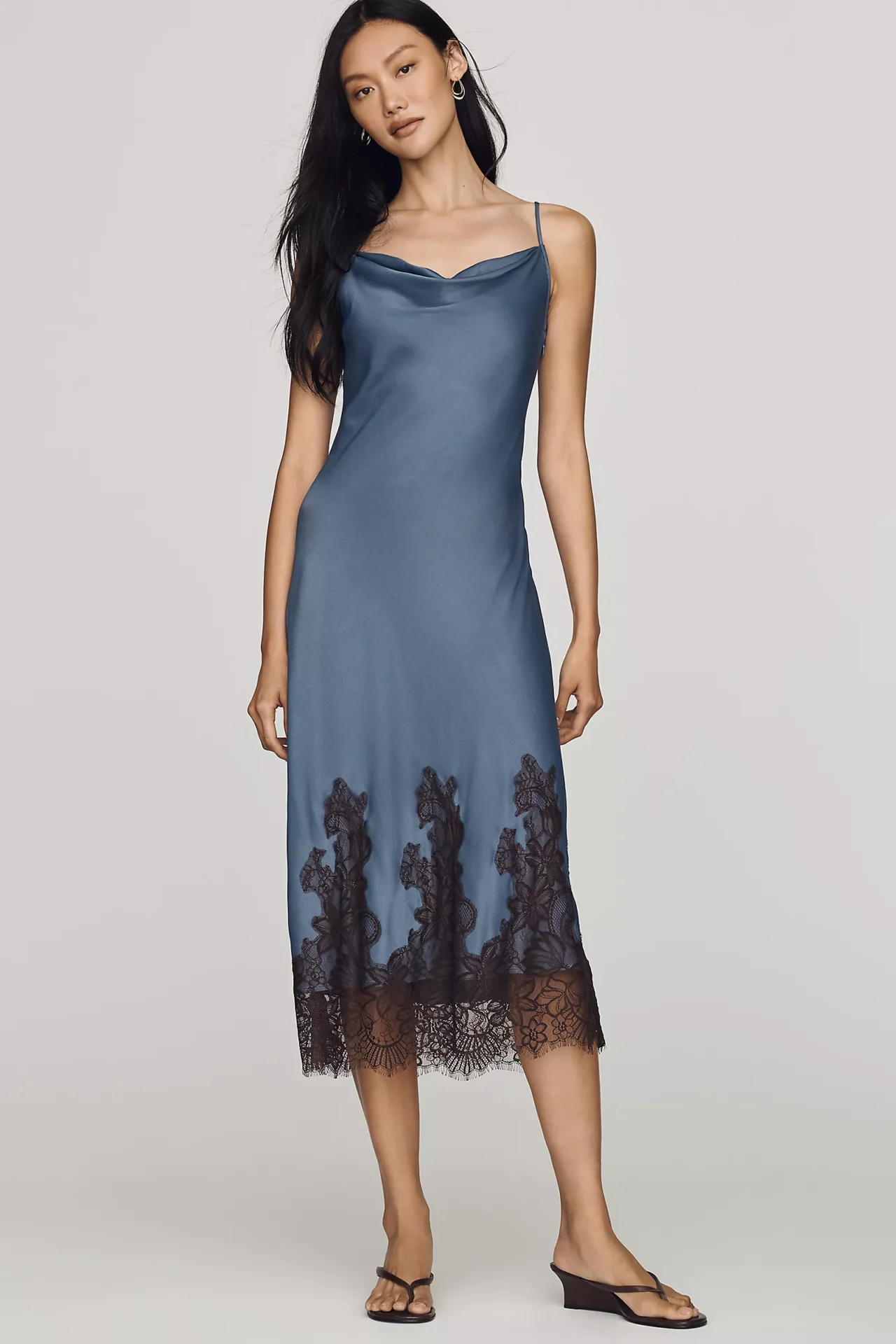 Maeve Cowl-Neck Lace Trim Sleeveless Midi Dress